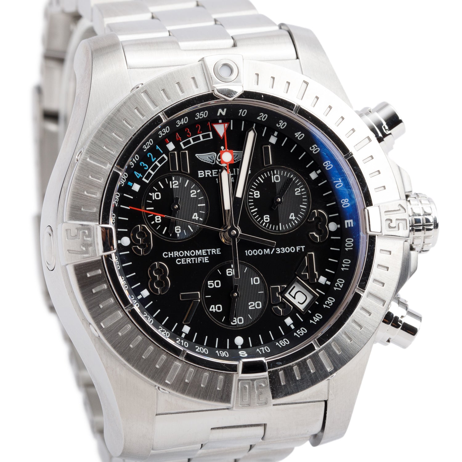 Breitling Stainless Steel Avenger Seawolf 45 MM Automatic Chronograph Watch Black Dial A73390