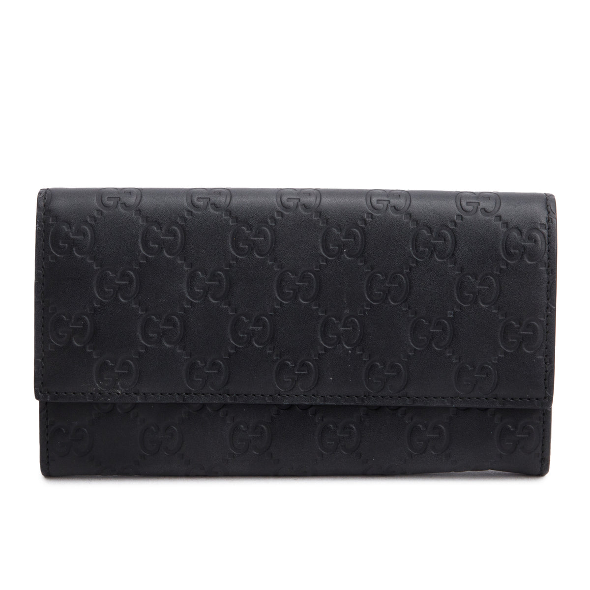 Gucci Black Leather Guccissima Continental Flap Wallet