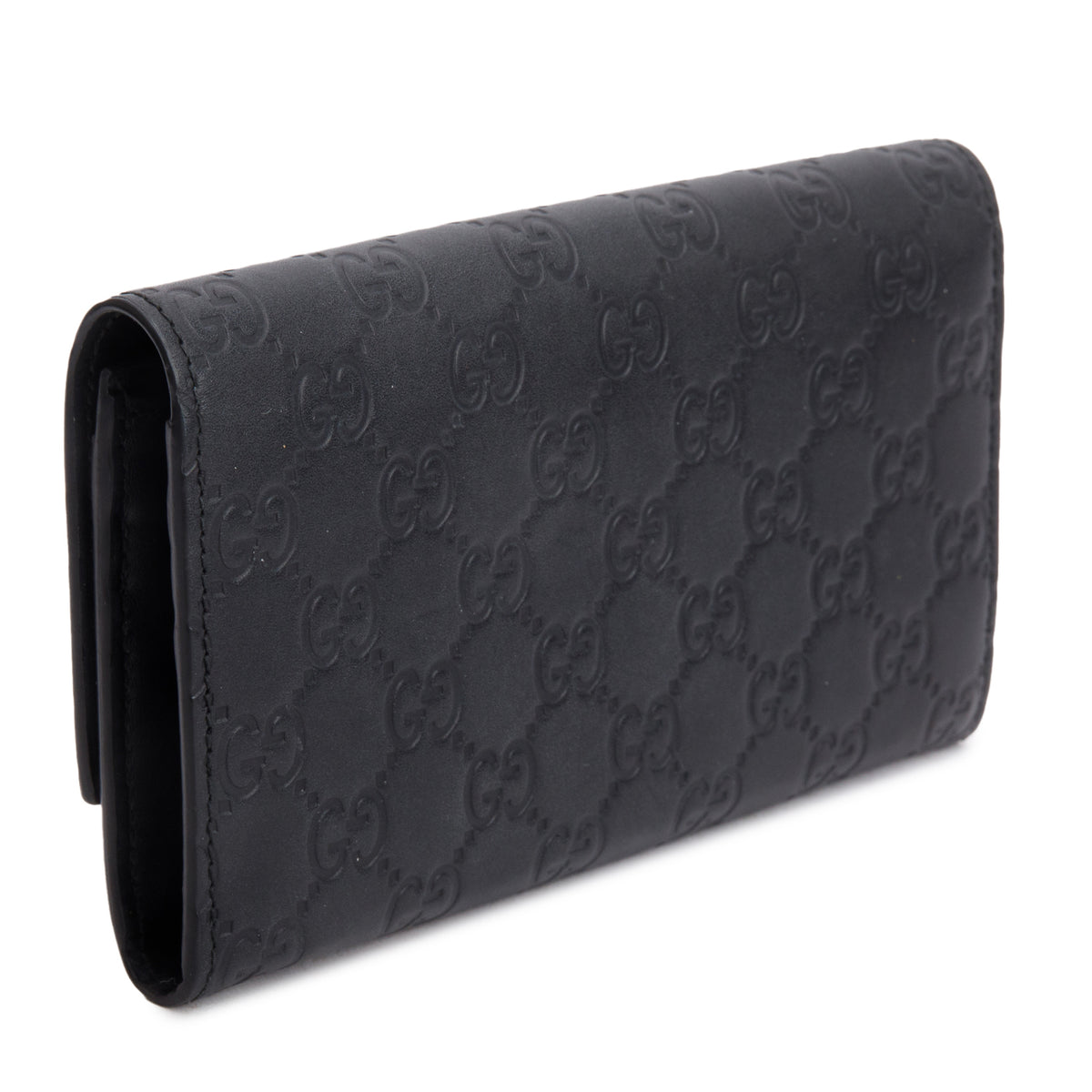 Gucci Black Leather Guccissima Continental Flap Wallet
