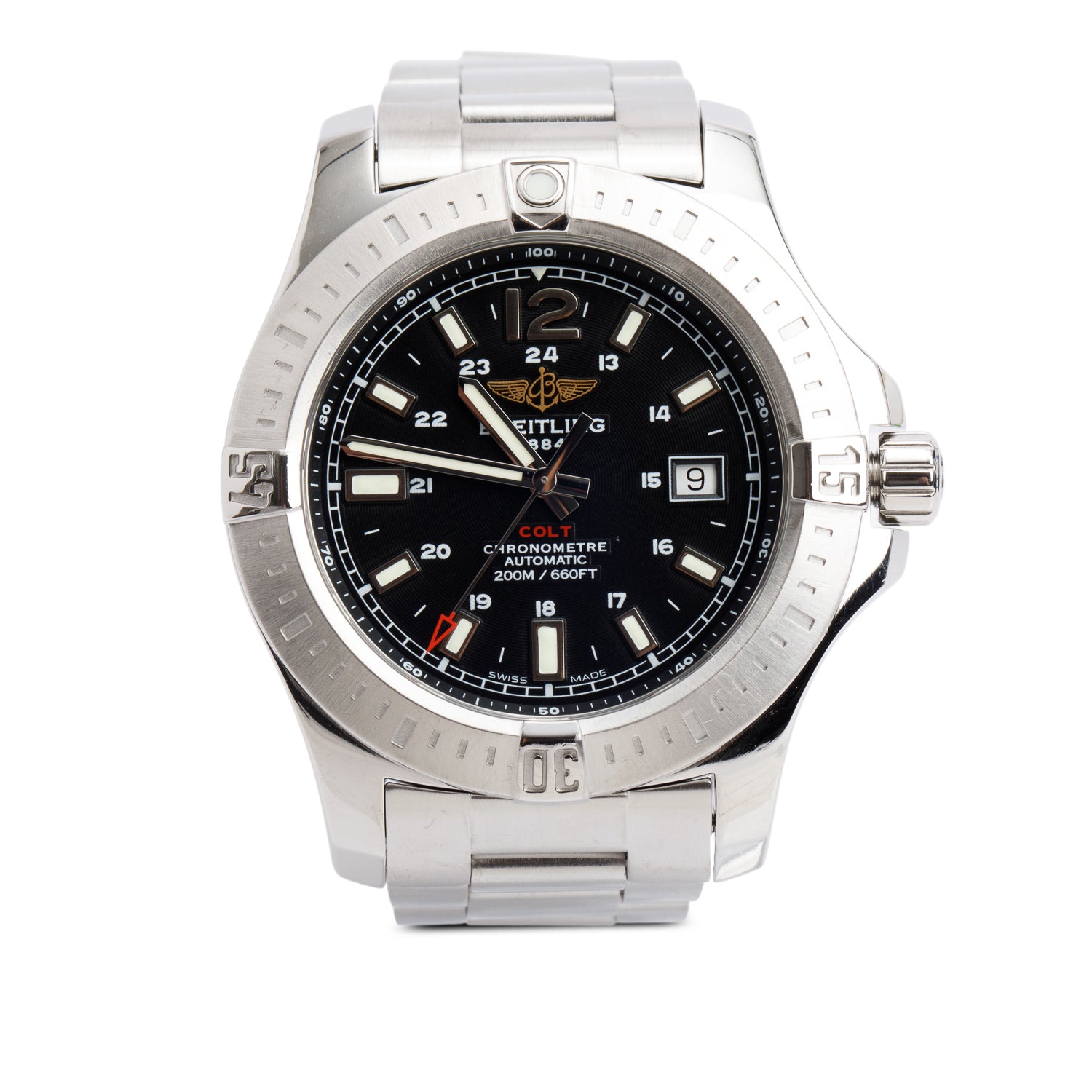 Breitling Stainless Steel Colt 44 MM Automatic Watch Black Dial A17388 w/ Box & Papers