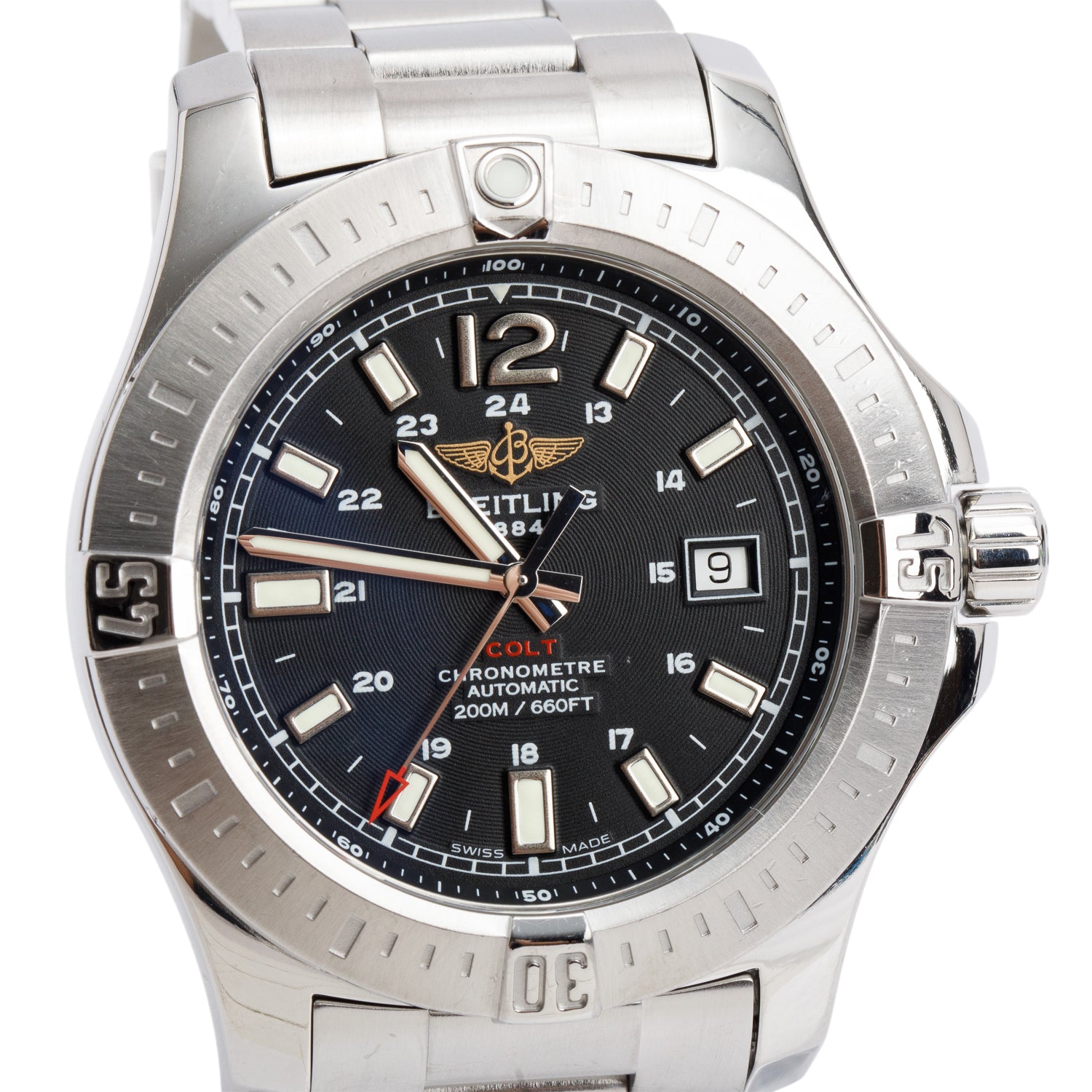 Breitling Stainless Steel Colt 44 MM Automatic Watch Black Dial A17388 w/ Box & Papers