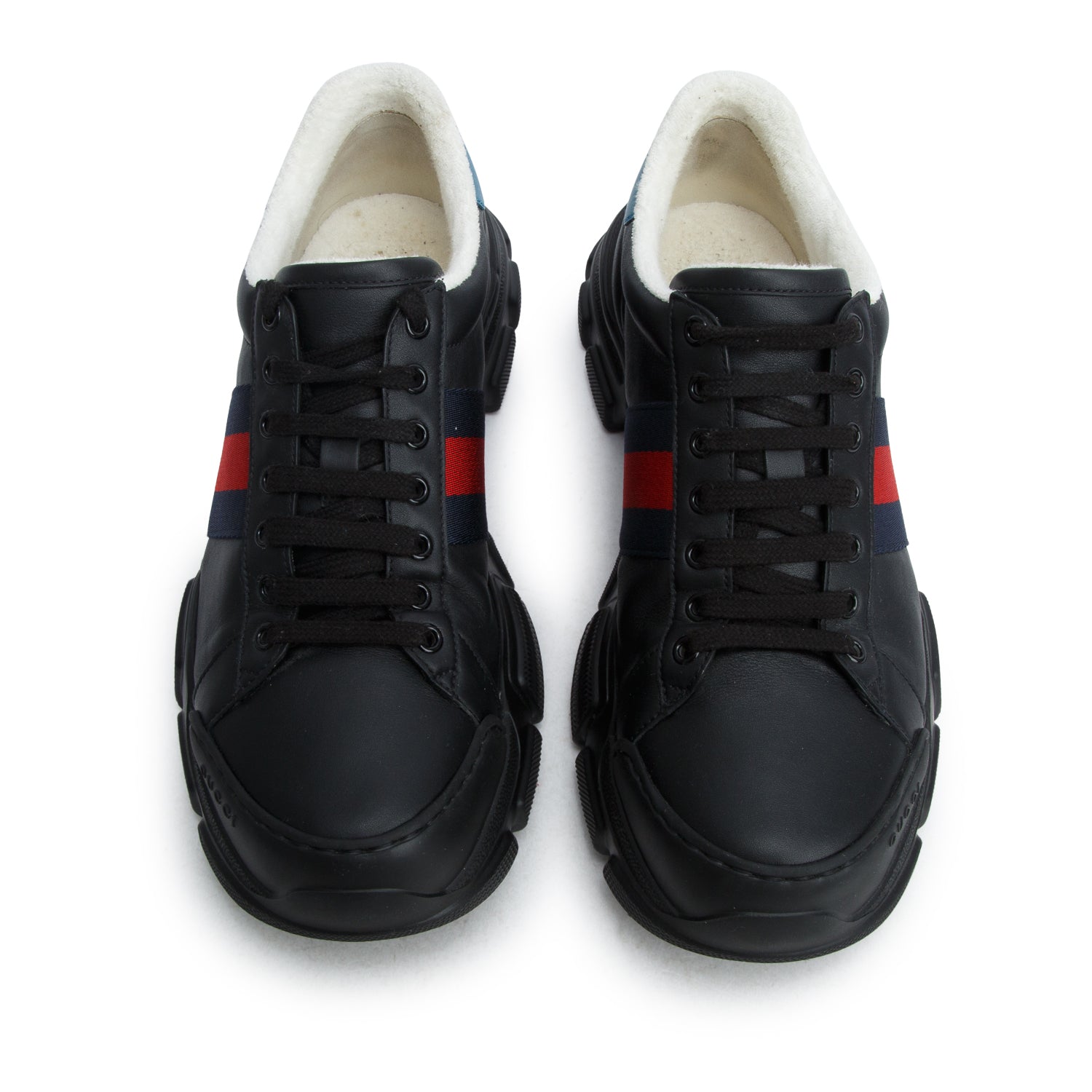 Gucci Black Leather Web Nathane Sneaker's, Men's Size 9.5