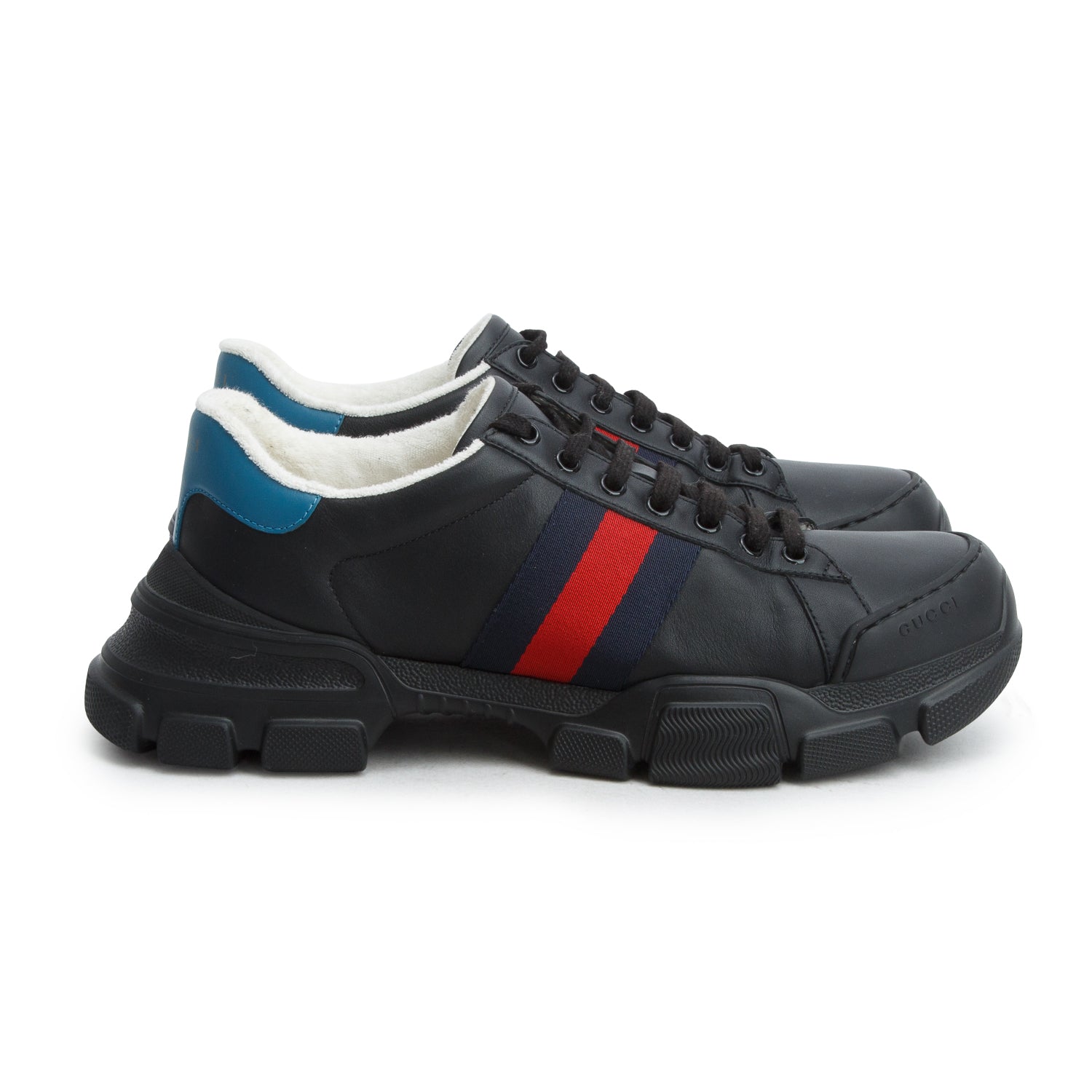 Gucci Black Leather Web Nathane Sneaker's, Men's Size 9.5