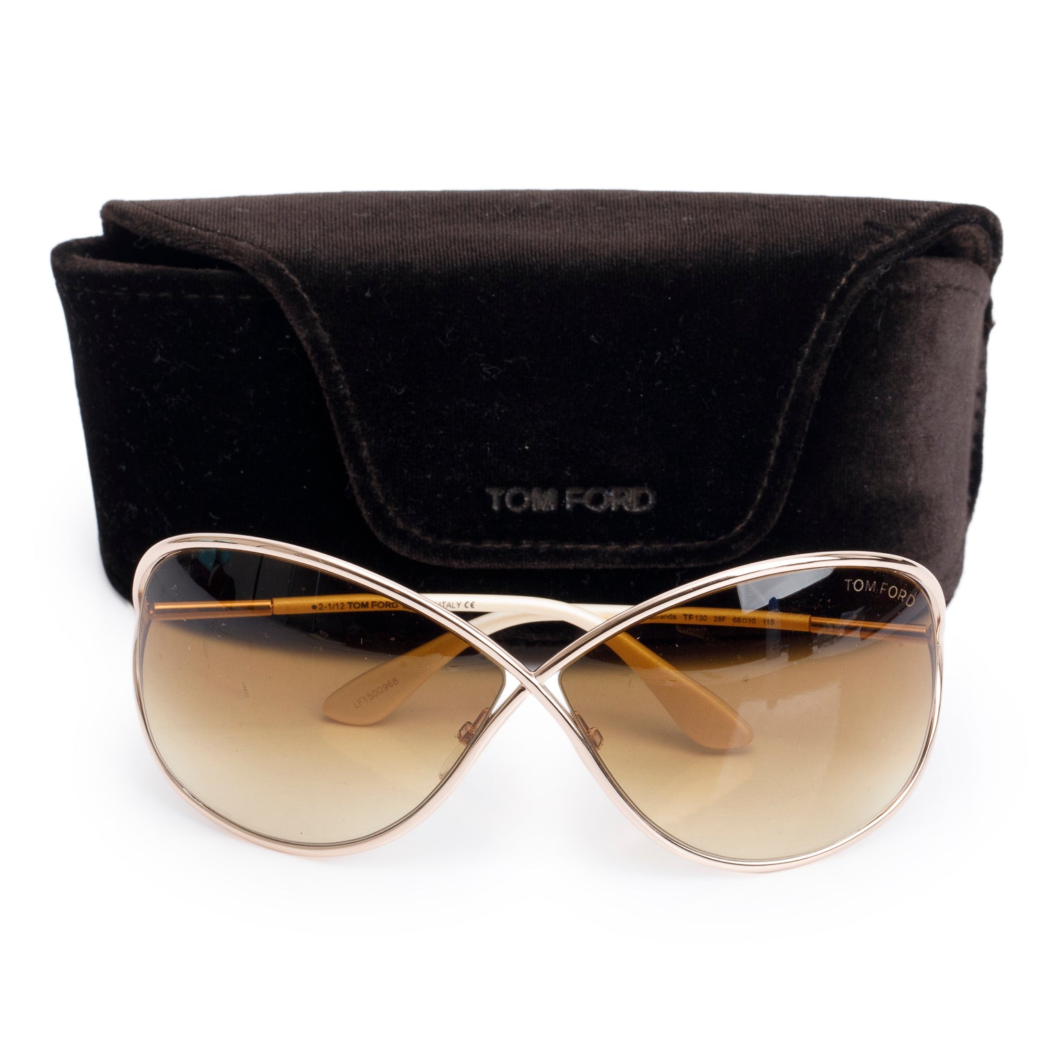 Tom Ford TF130 Shiny Gold Metal Miranda Oversized Sunglasses w/ Case