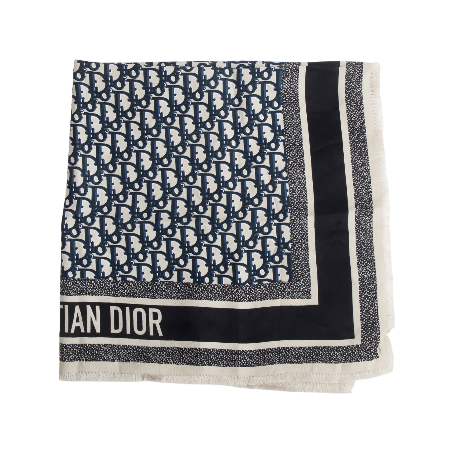 Christian Dior Navy Silk Oblique Diortwin Square Scarf 70
