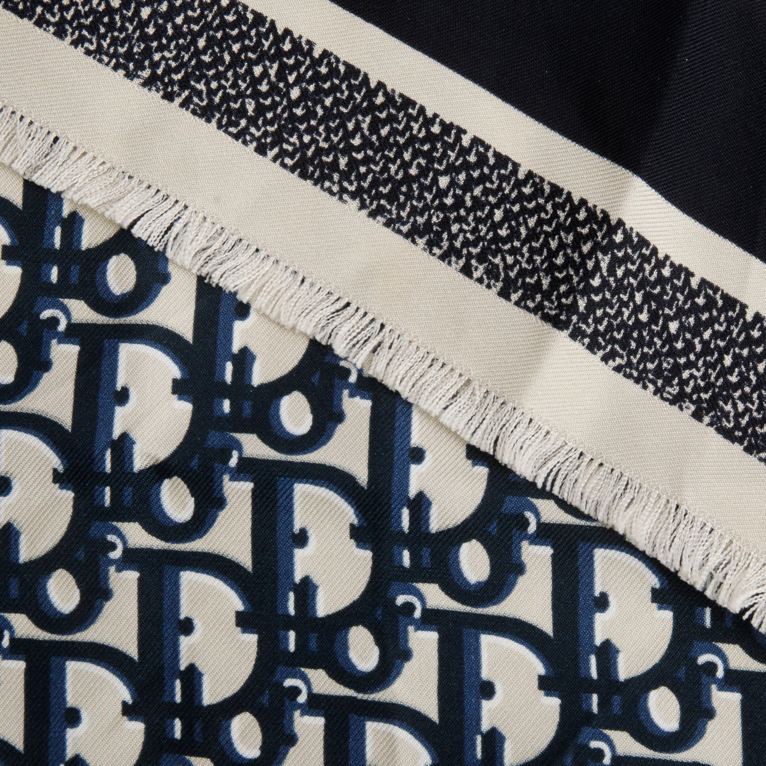 Christian Dior Navy Silk Oblique Diortwin Square Scarf 70