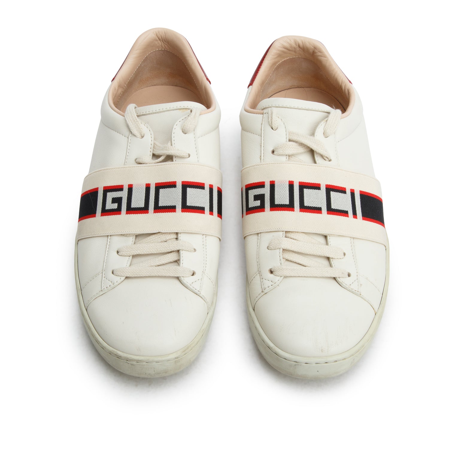 Gucci White Leather Web Ace Band Sneakers, Size 38.5