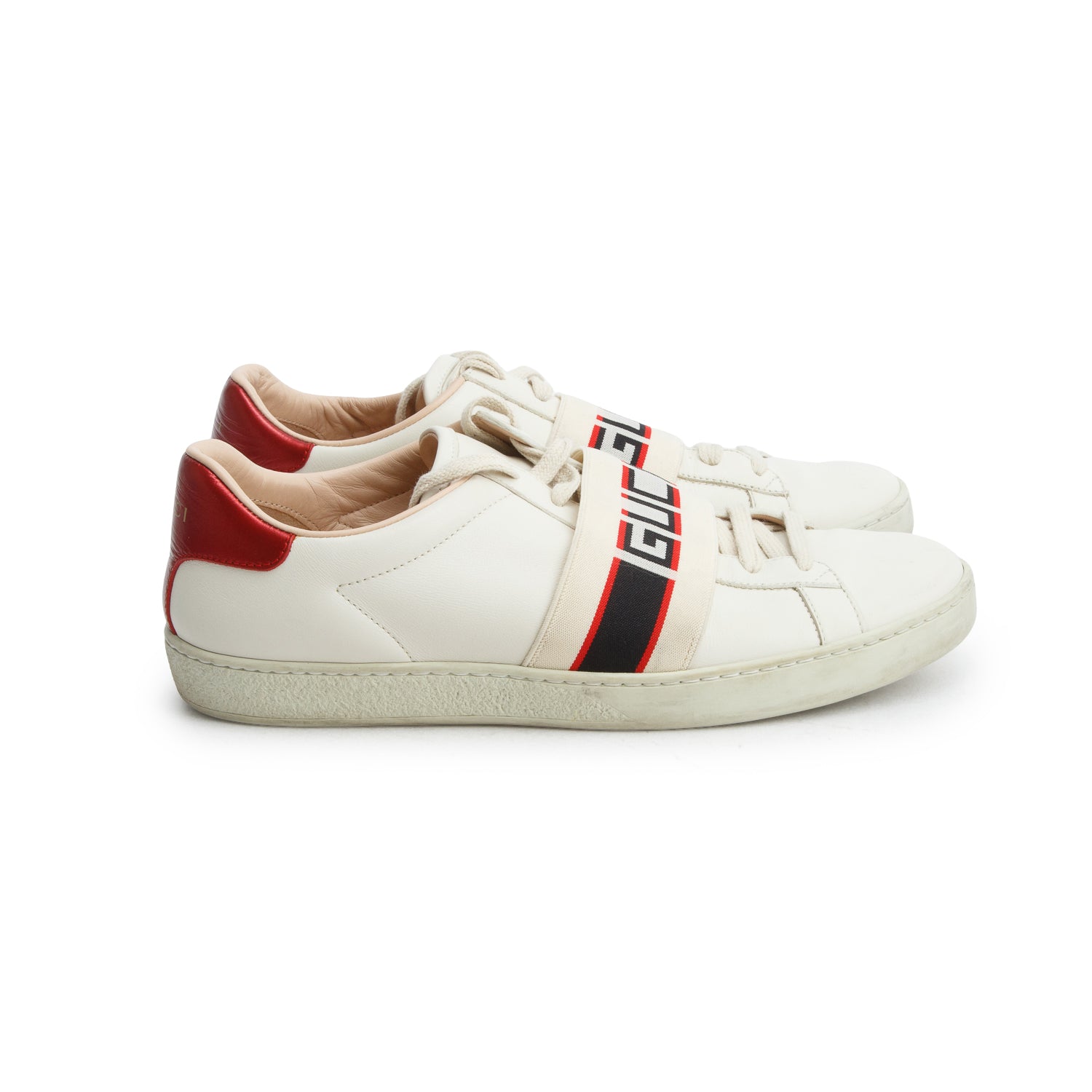 Gucci White Leather Web Ace Band Sneakers, Size 38.5
