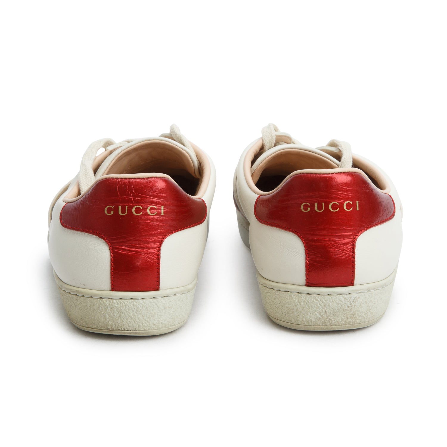 Gucci White Leather Web Ace Band Sneakers, Size 38.5