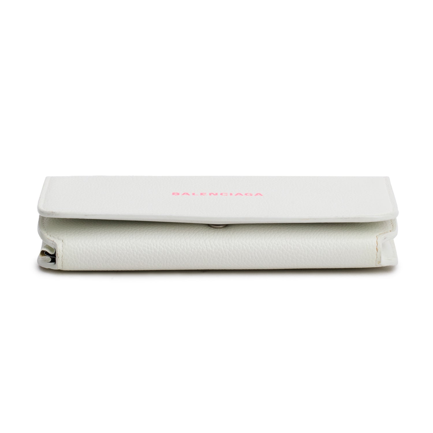 Balenciaga White Pebbled Calfskin Logo Everyday Flap Chain Wallet