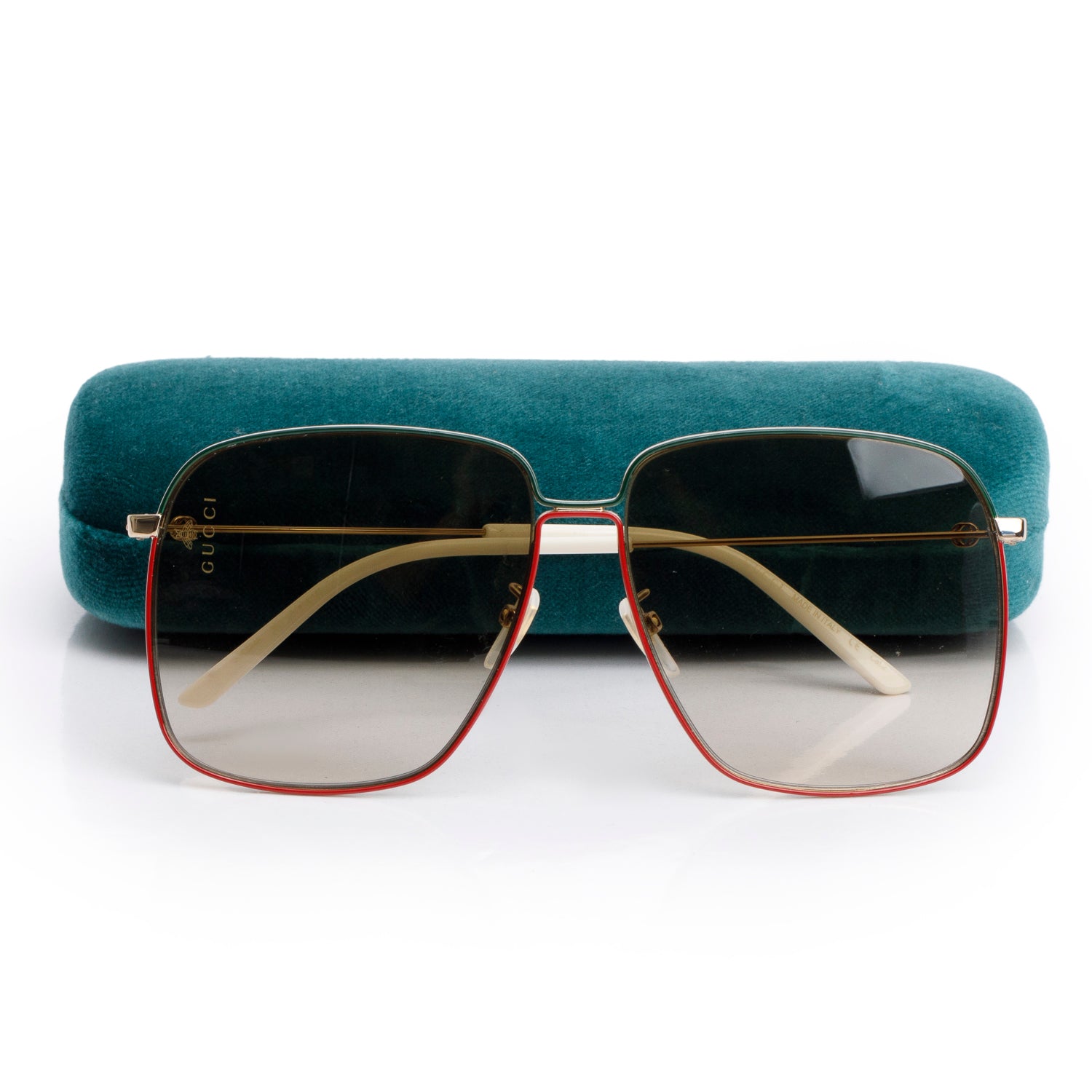 Gucci GG0394S Red Green Metal Oversized Square Sunglasses w/ Case