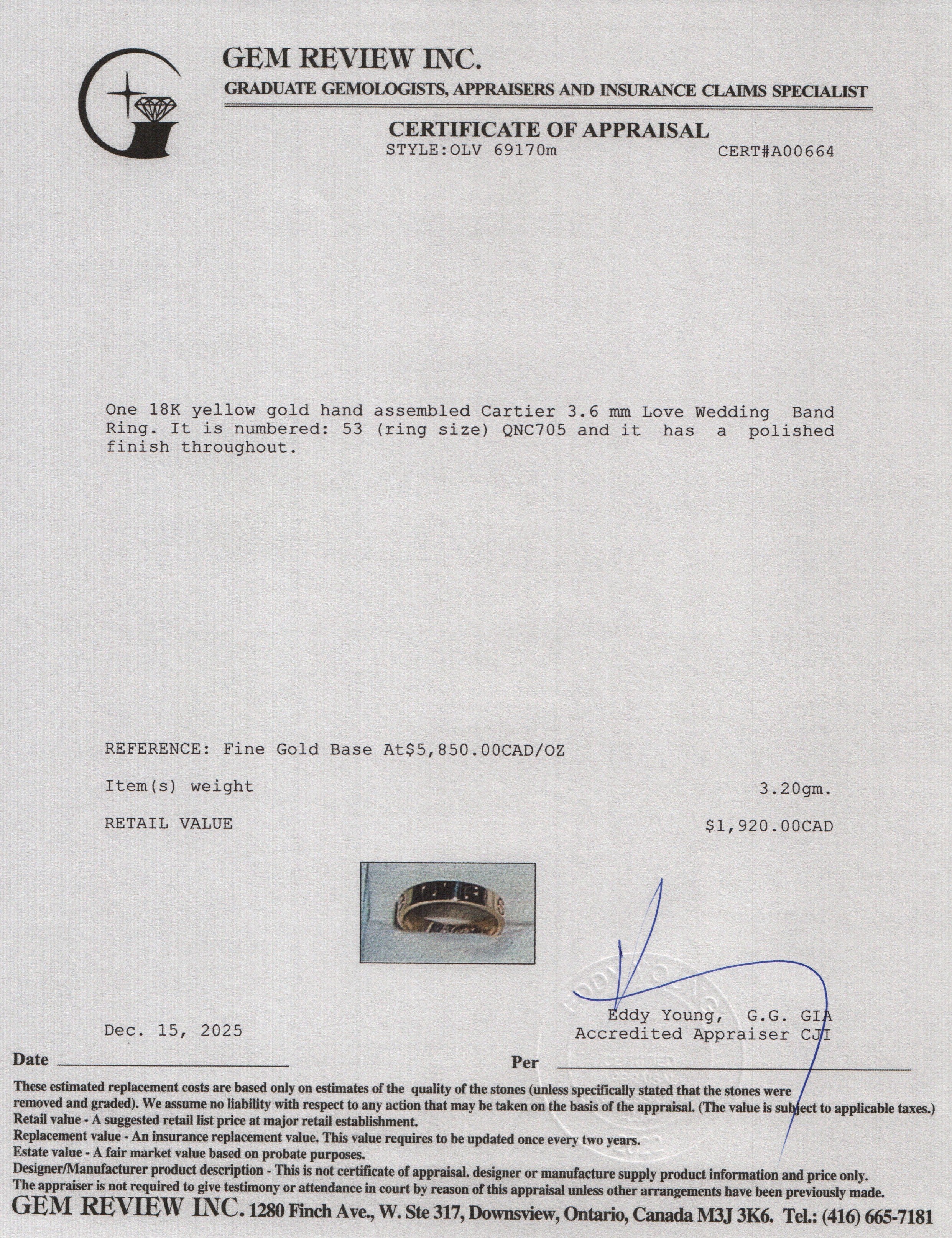 Cartier 2023 18k Rose Gold 3.6 mm Love Wedding Band Ring, Size 53 6.5 w/ Box & Receipt