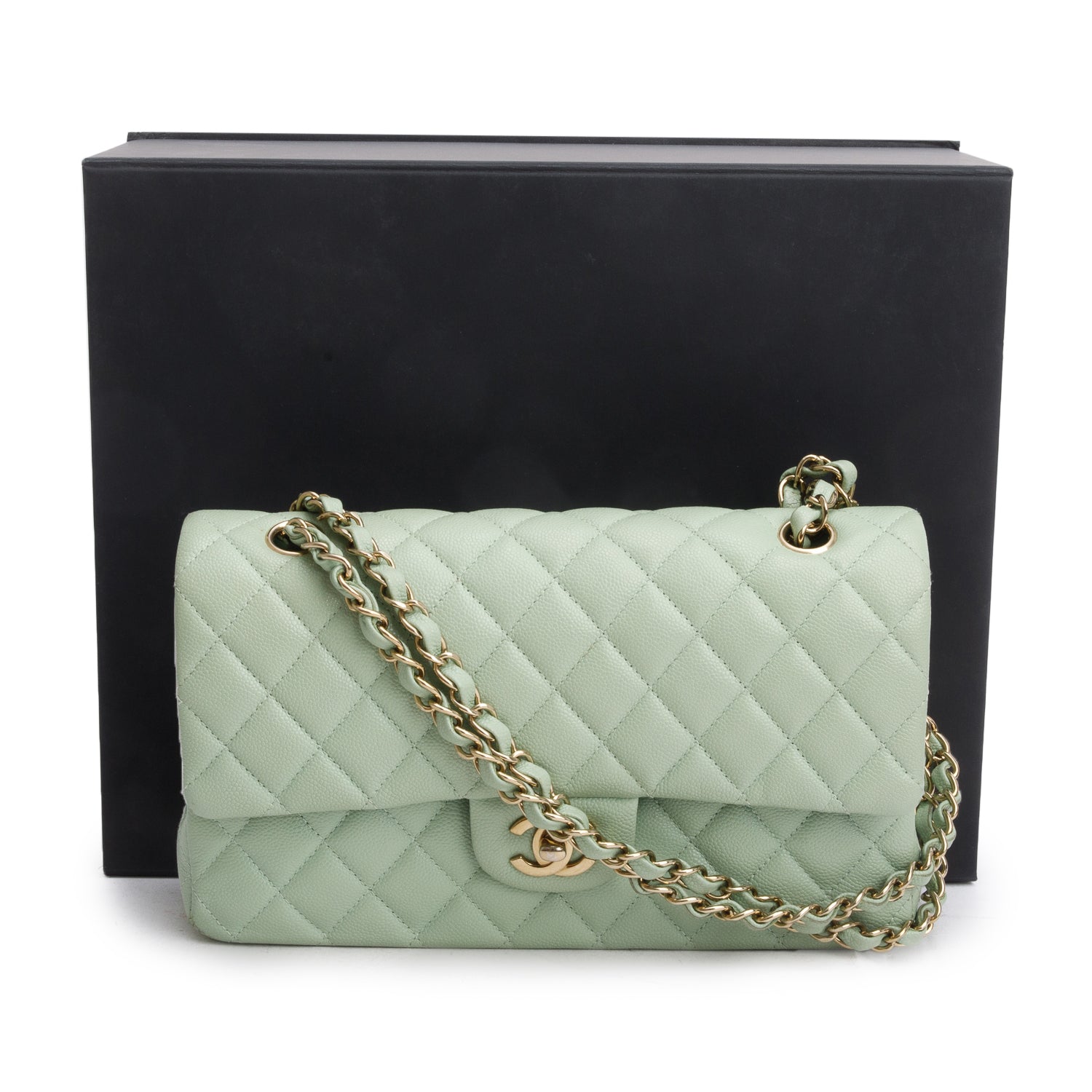 Chanel Green Caviar Quilted Medium Double Flap Bag w/ Box