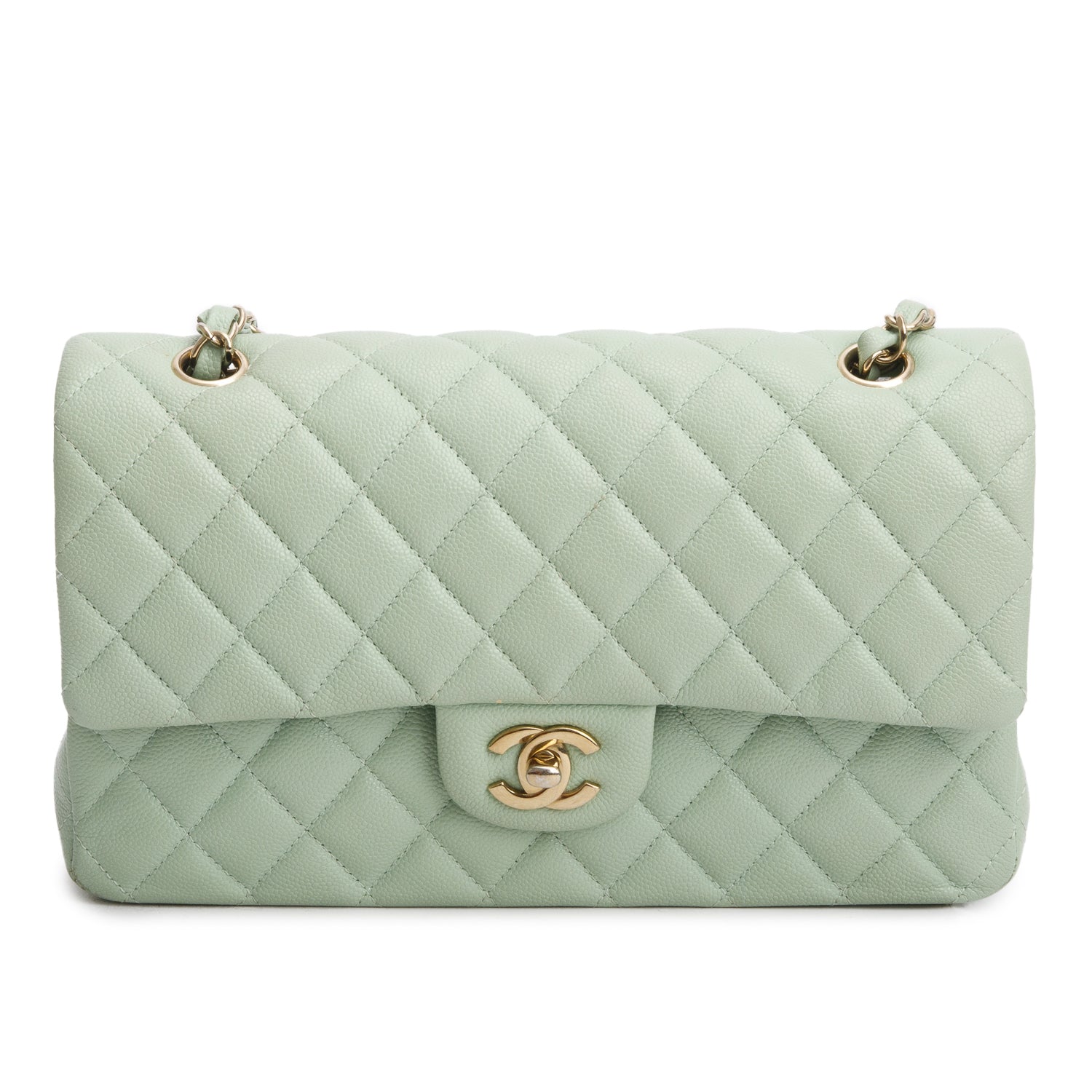 Chanel Green Caviar Quilted Medium Double Flap Bag w/ Box