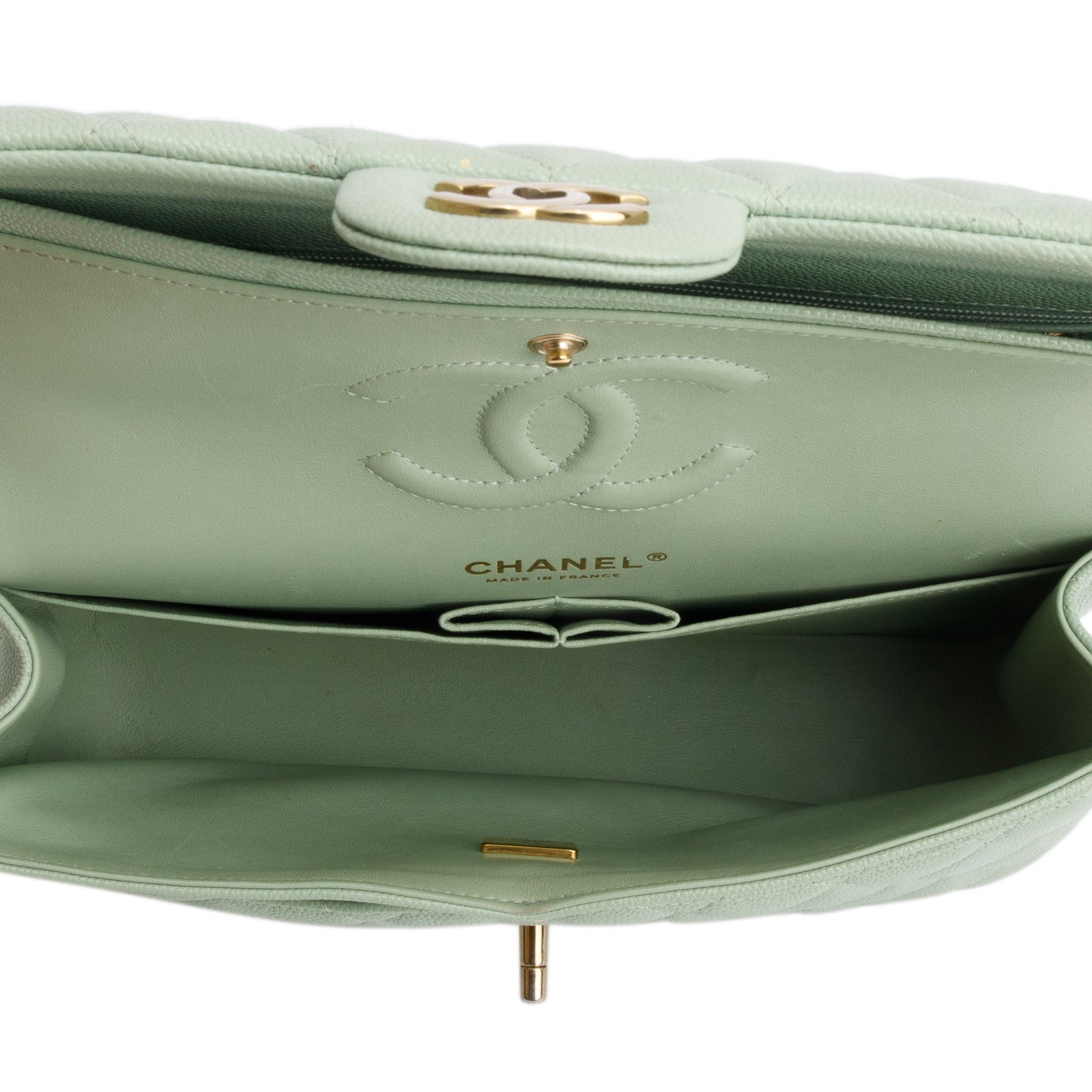 Chanel Green Caviar Quilted Medium Double Flap Bag w/ Box