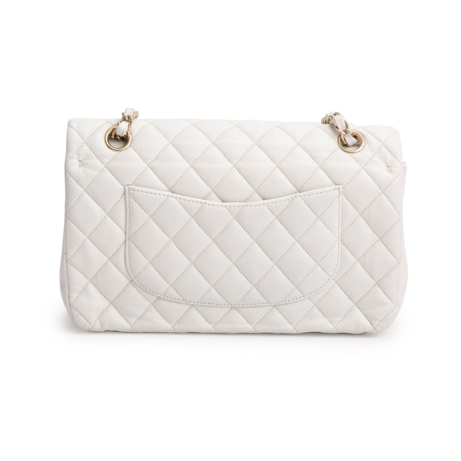 Chanel White Caviar Quilted Medium Double Flap Bag w/ Box