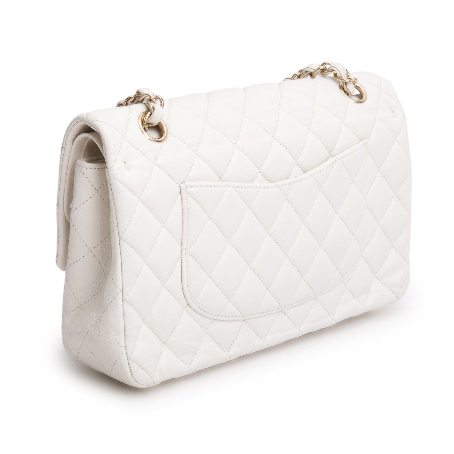 Chanel White Caviar Quilted Medium Double Flap Bag w/ Box