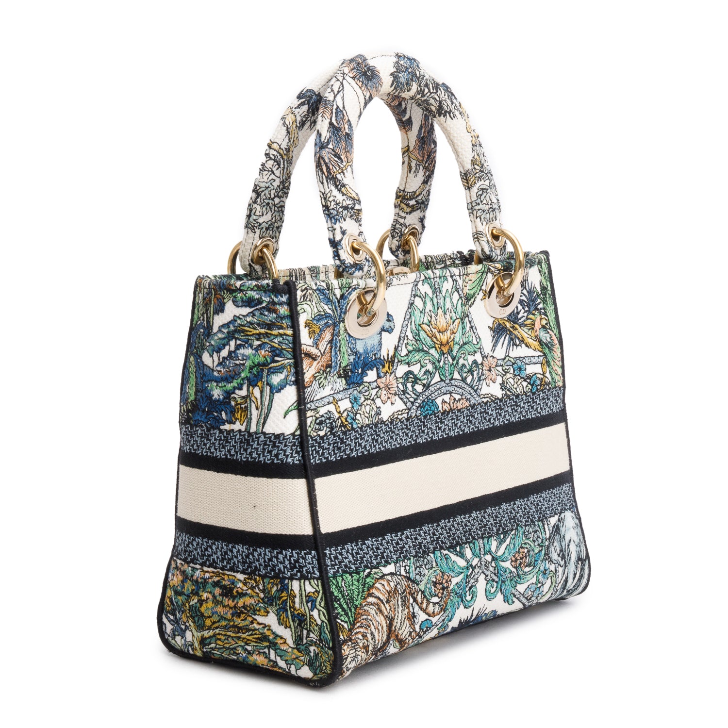 Christian Dior 2023 Multicolore Canvas Embroidered Etoile de Voyage Medium Lady D-Lite w/ Strap