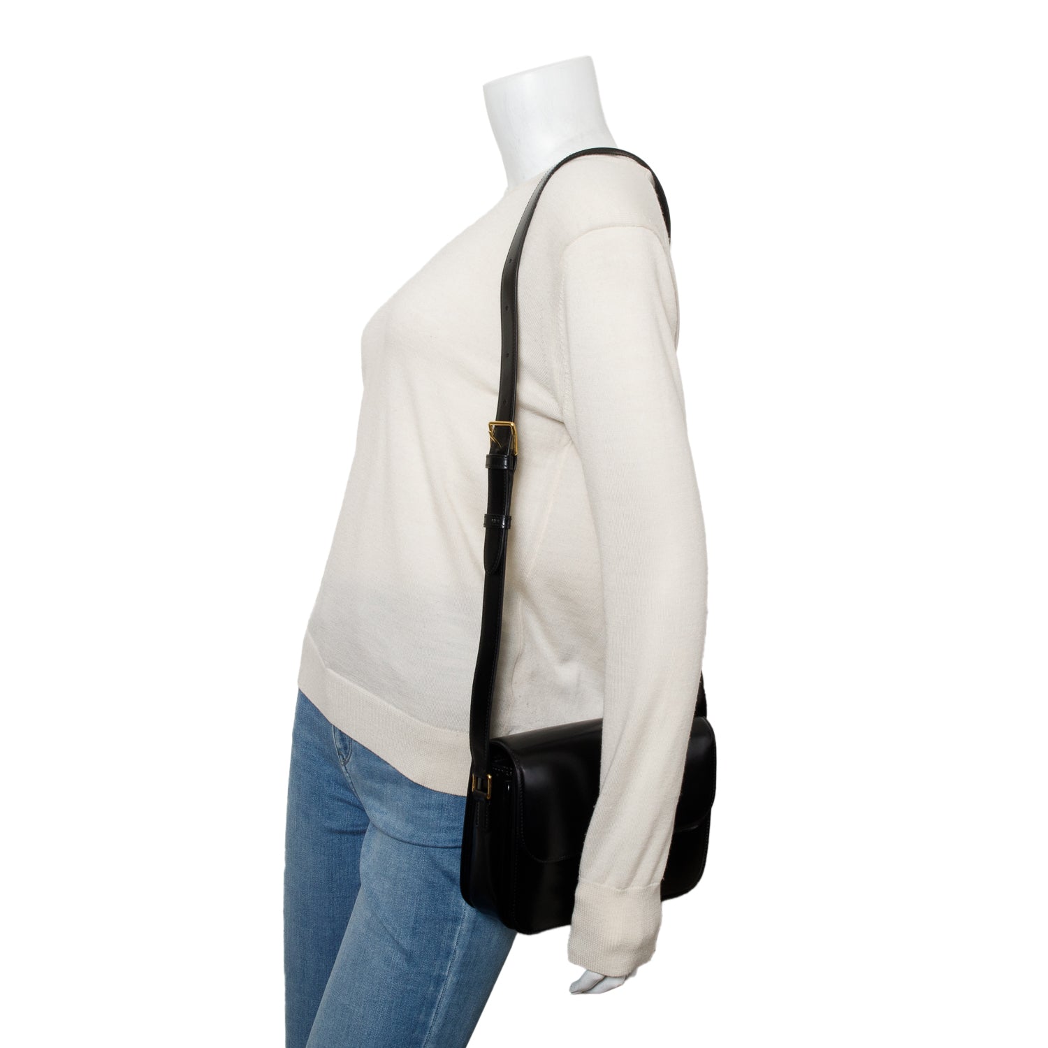 Celine 2022 Black Shiny Calfskin Medium Triomphe