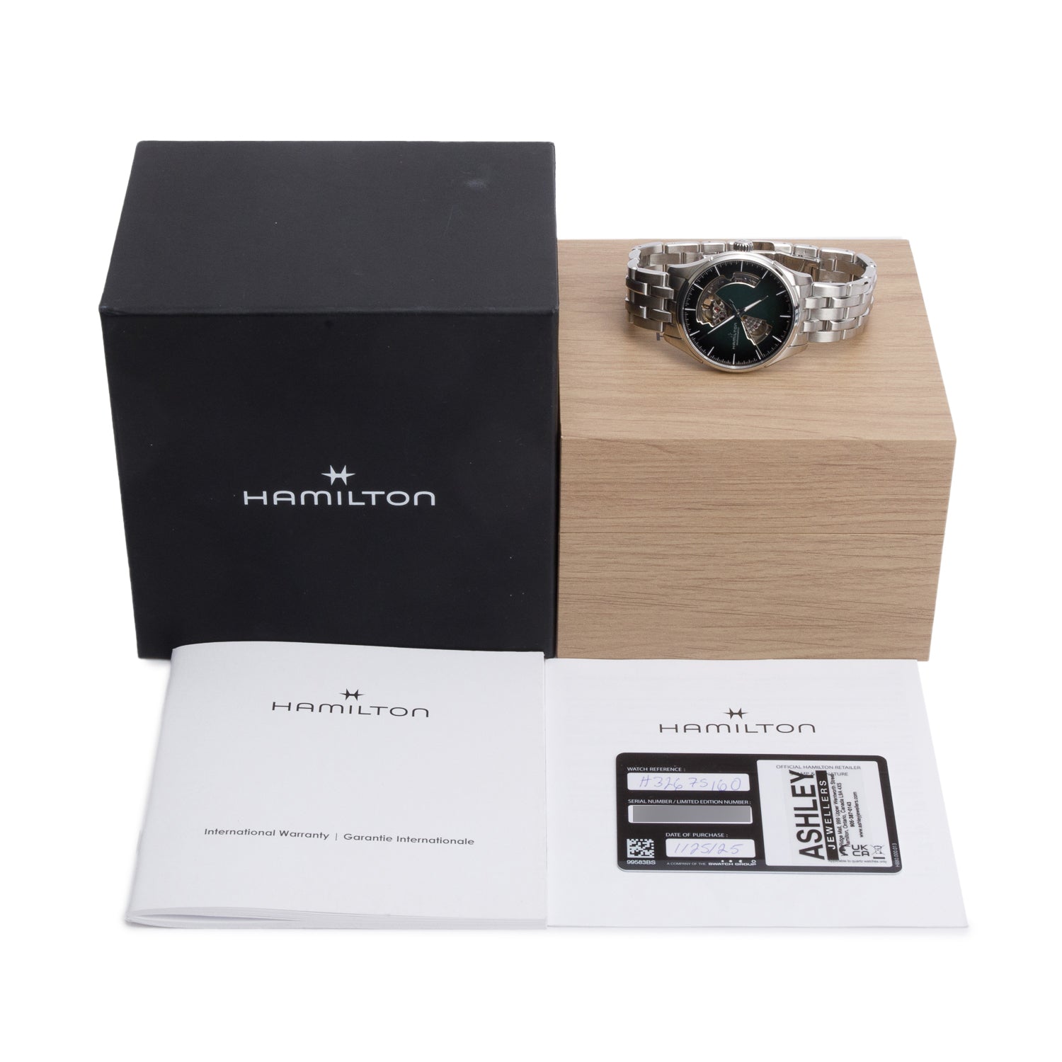 Hamilton 2025 Stainless Steel Open Heart 40 MM Automatic Watch Green Dial H326750 w/ Box & Papers