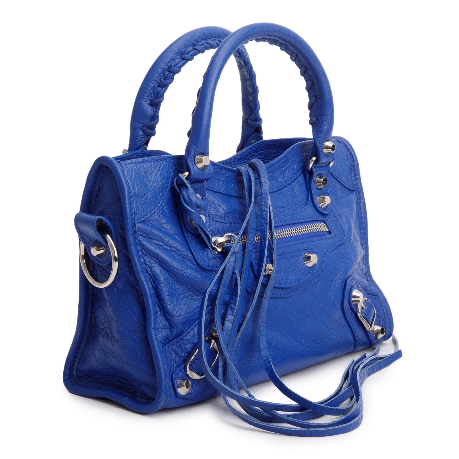 Balenciaga Blue Agneau Leather Classic Mini City Bag w/ Logo Strap