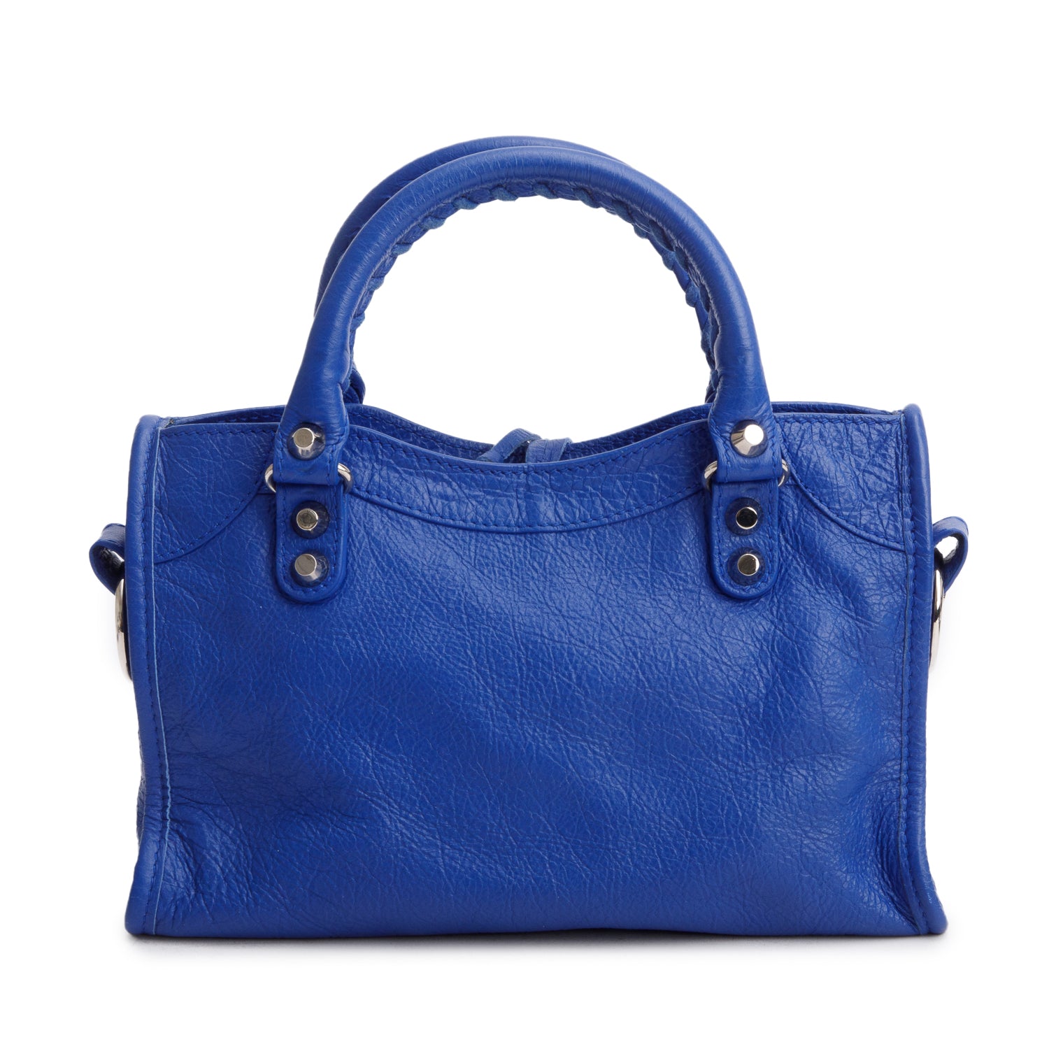 Balenciaga Blue Agneau Leather Classic Mini City Bag w/ Logo Strap