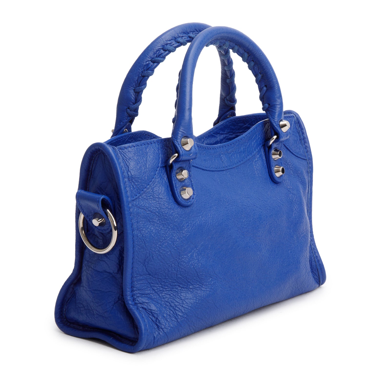 Balenciaga Blue Agneau Leather Classic Mini City Bag w/ Logo Strap