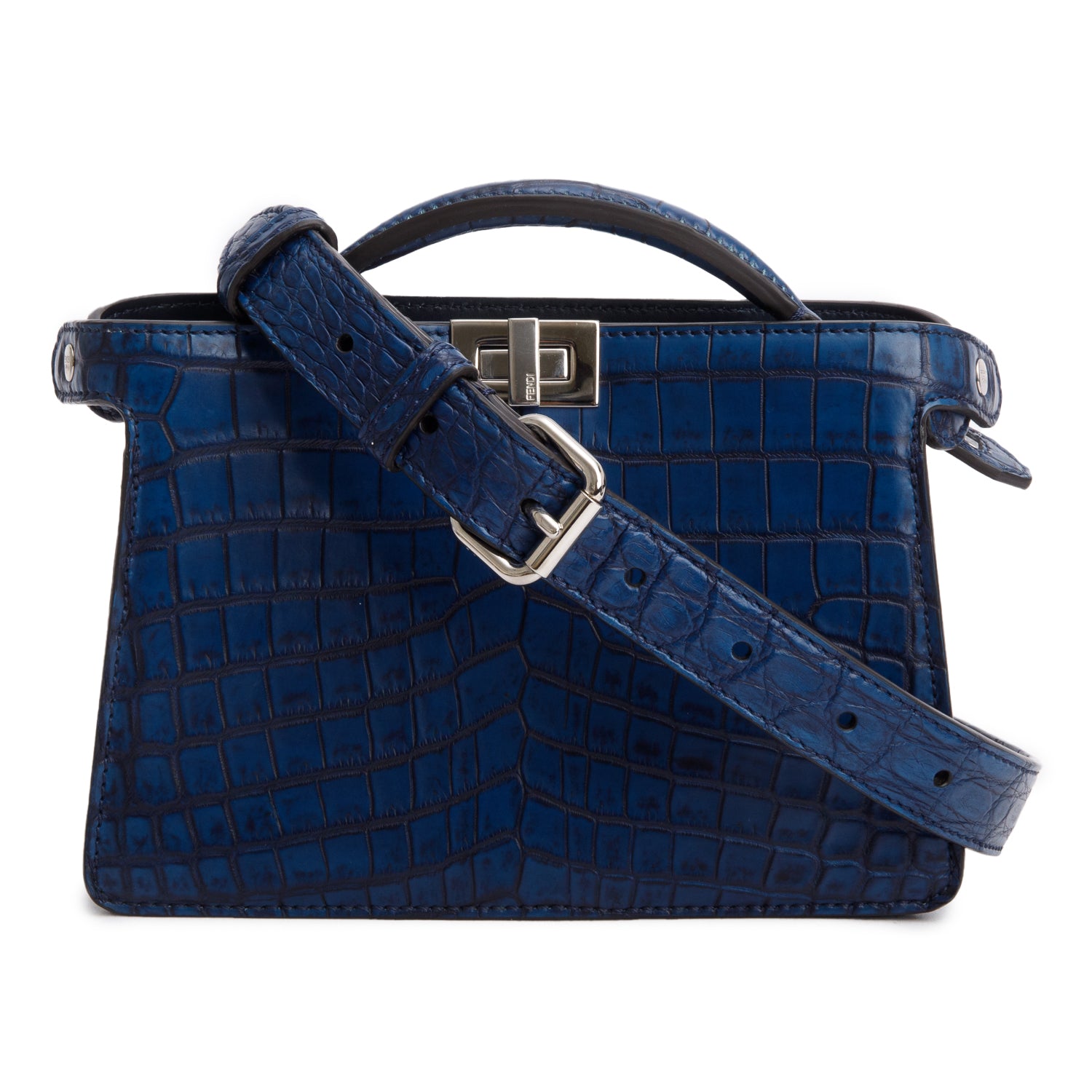 Fendi Navy Crocodile Peekaboo IseeU X-Cross Petit w/ Strap