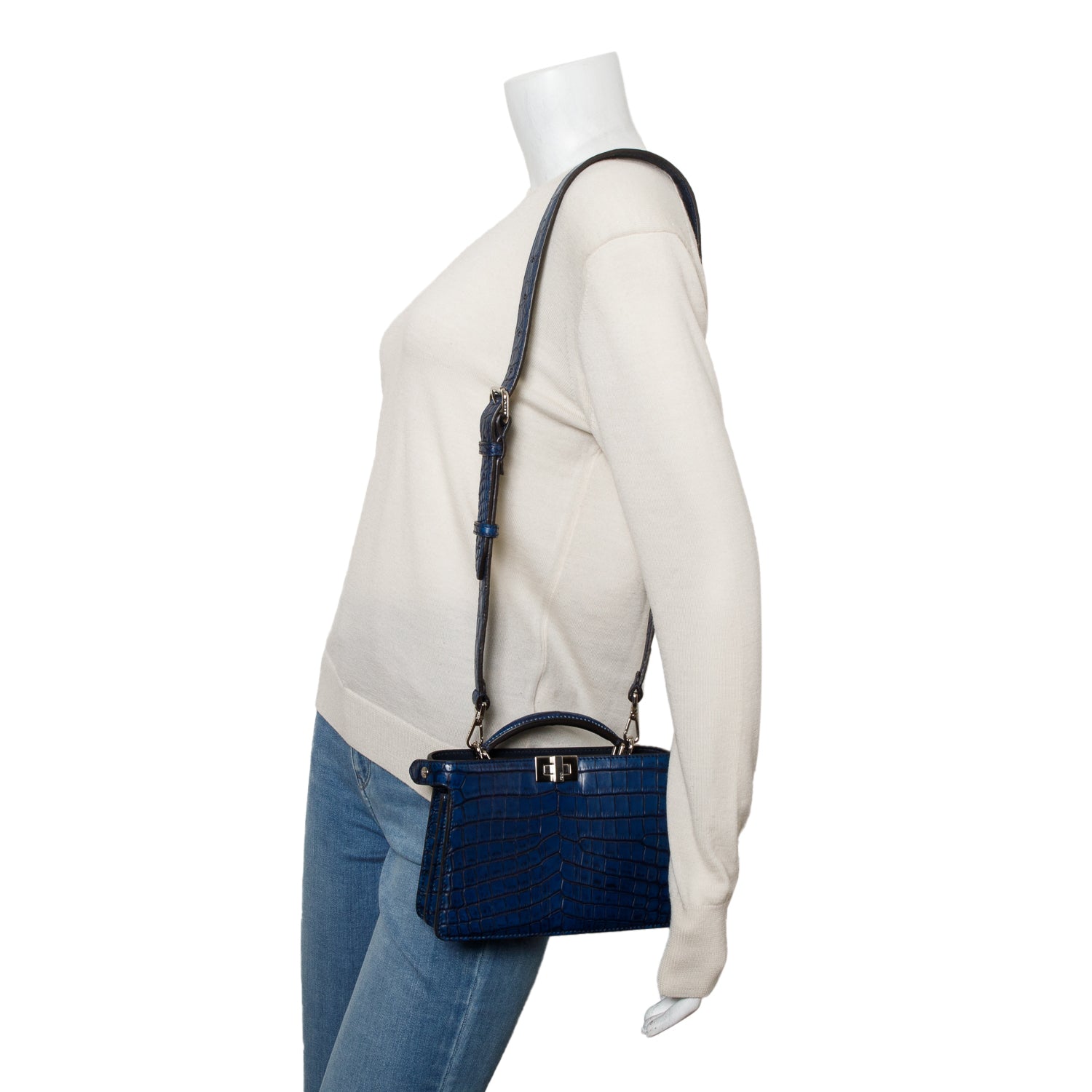 Fendi Navy Crocodile Peekaboo IseeU X-Cross Petit w/ Strap