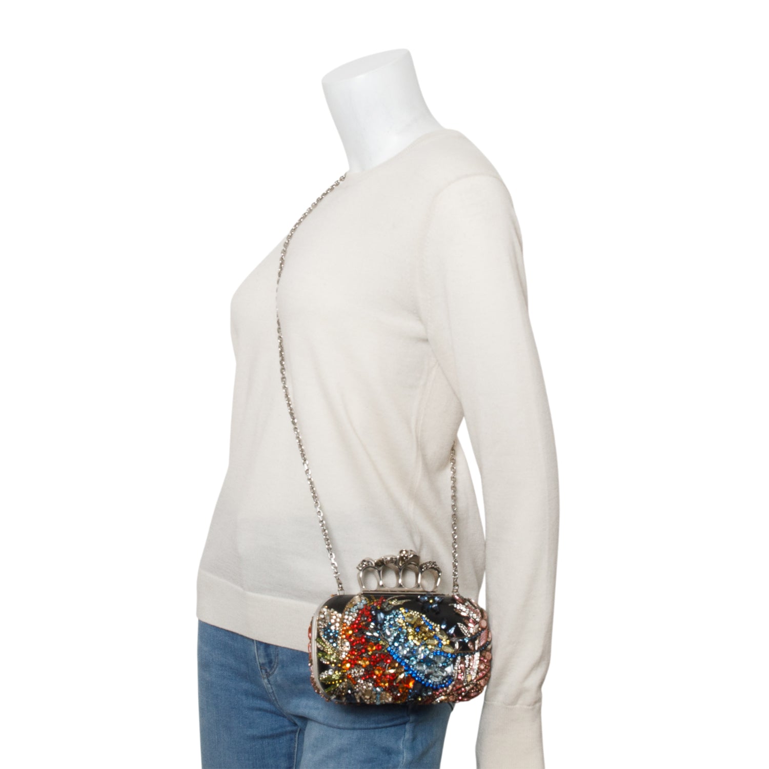 Alexander McQueen Multicolore Nappa Embroidered Floral Knuckle Box Clutch w/ Chain