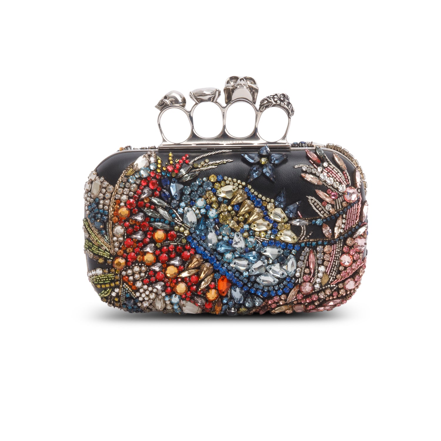 Alexander McQueen Multicolore Nappa Embroidered Floral Knuckle Box Clutch w/ Chain