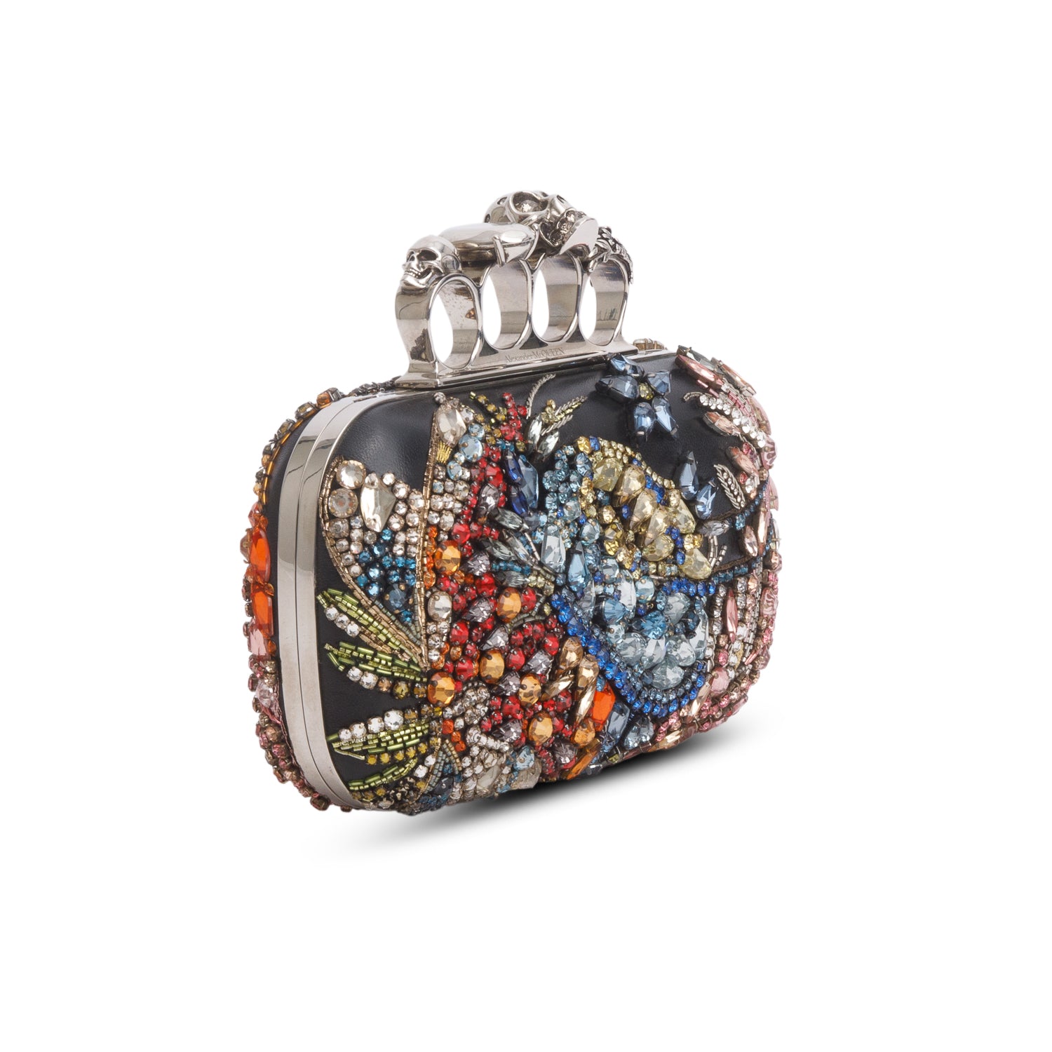 Alexander McQueen Multicolore Nappa Embroidered Floral Knuckle Box Clutch w/ Chain