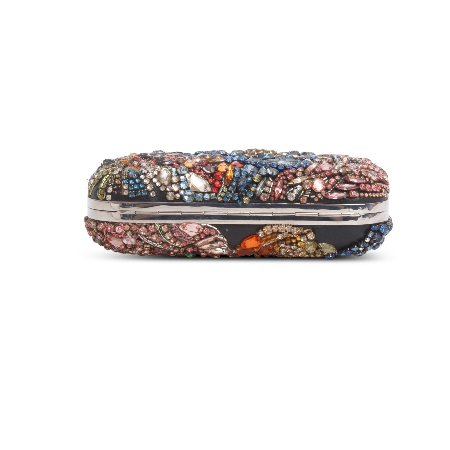 Alexander McQueen Multicolore Nappa Embroidered Floral Knuckle Box Clutch w/ Chain
