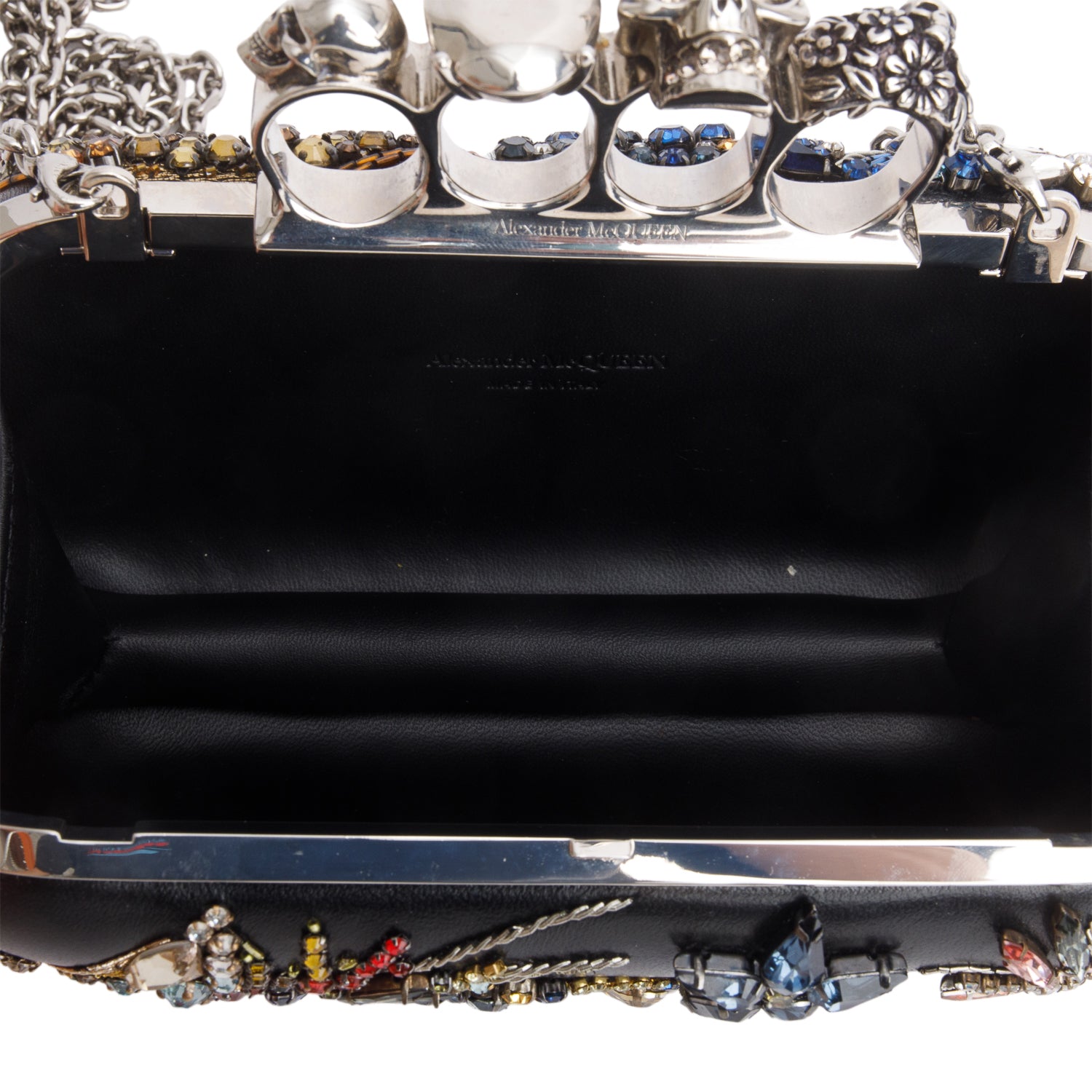 Alexander McQueen Multicolore Nappa Embroidered Floral Knuckle Box Clutch w/ Chain