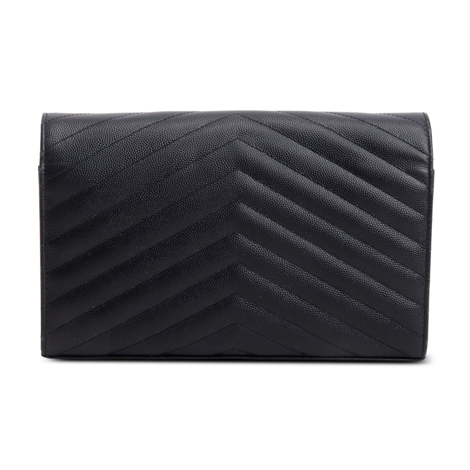 Saint Laurent Black Grain de Poudre Matelasse Chevron Cassandre Chain Wallet w/ Box & Receipt