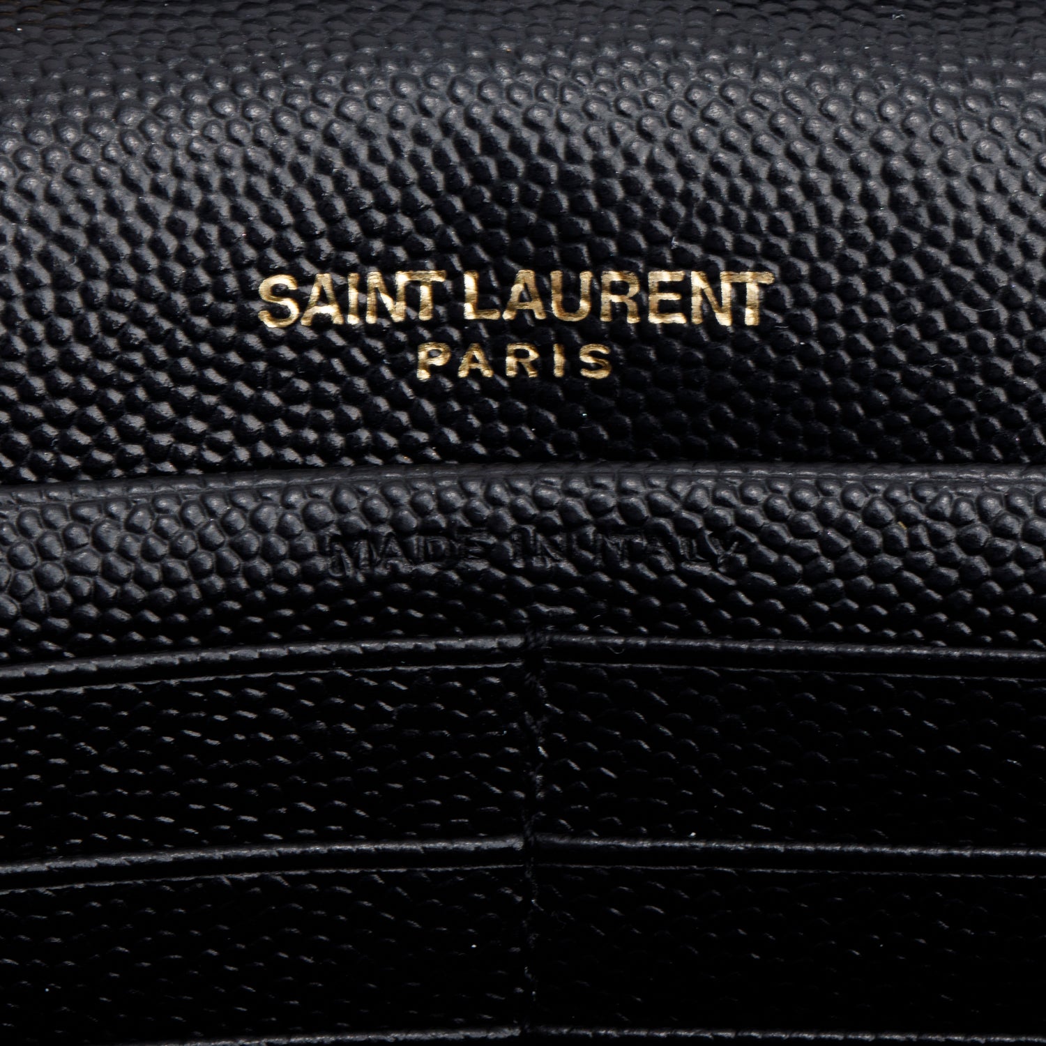 Saint Laurent Black Grain de Poudre Matelasse Chevron Cassandre Chain Wallet w/ Box & Receipt