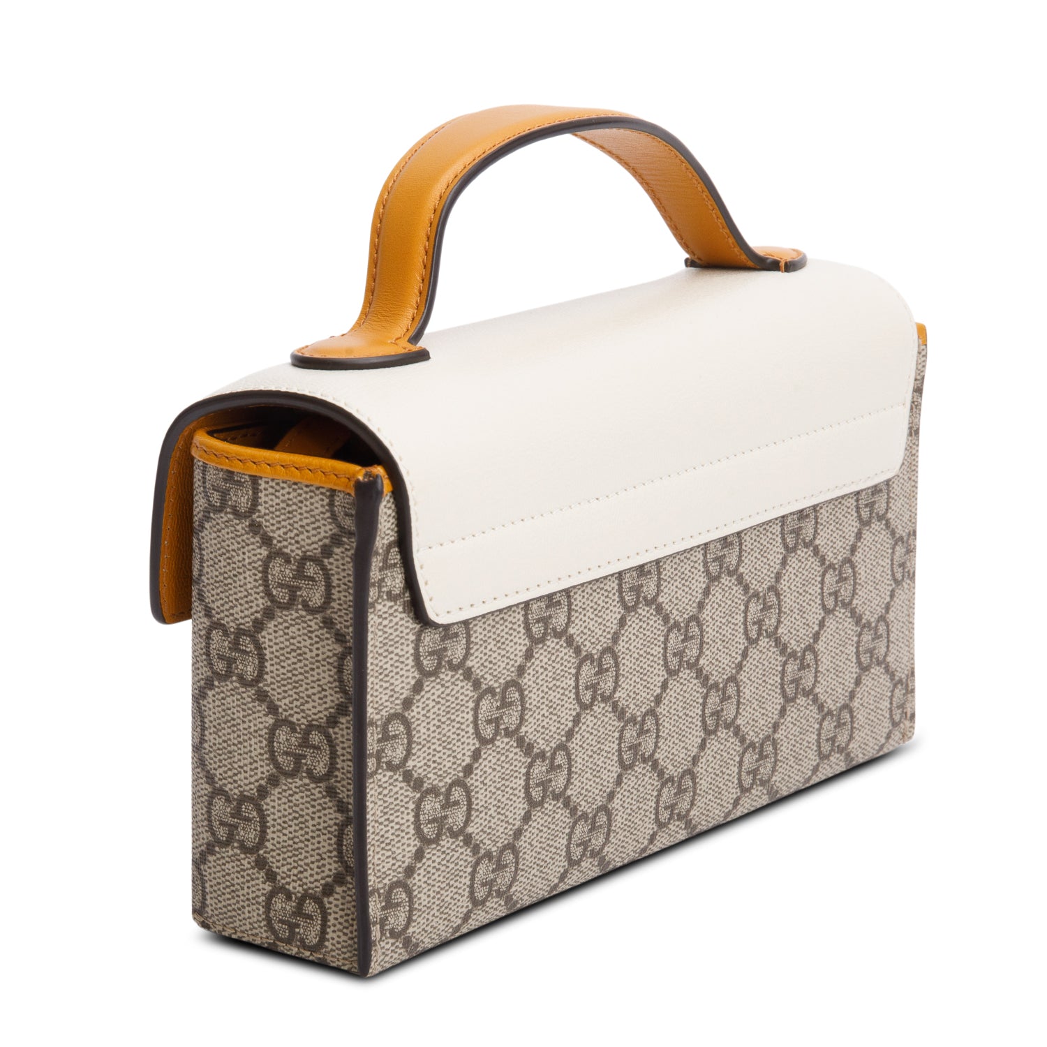 Gucci 2022 GG Supreme Monogram Calfskin Mini Padlock Top Handle Bag w/ Box, Strap & Receipt