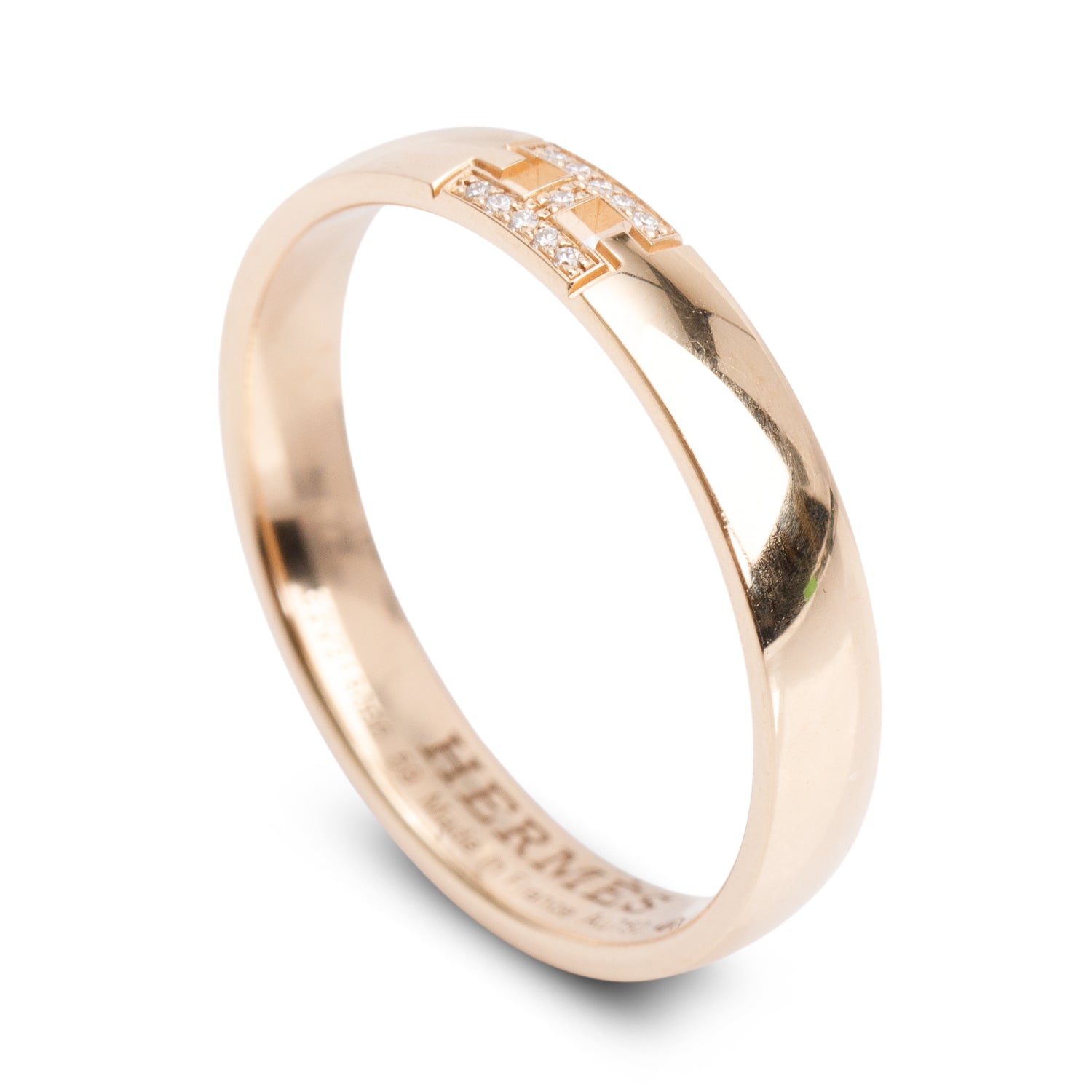 Hermes 2025 18k Rose Gold Diamond Ever Herakles Wedding Band Ring, Size 59 8.75 w/ Box & Certificate