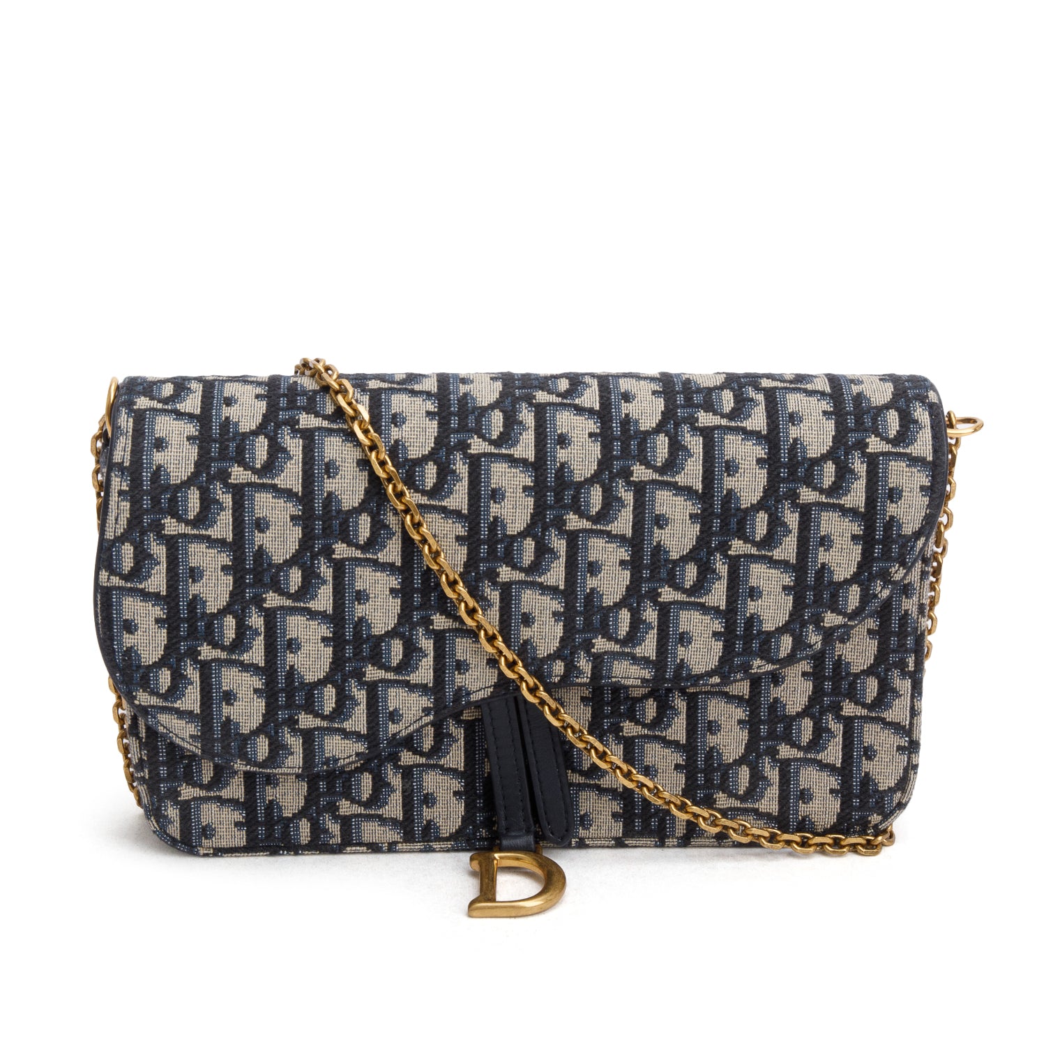 Christian Dior 2024 Oblique Jacquard Saddle Pouch with Chain w/ Receipt