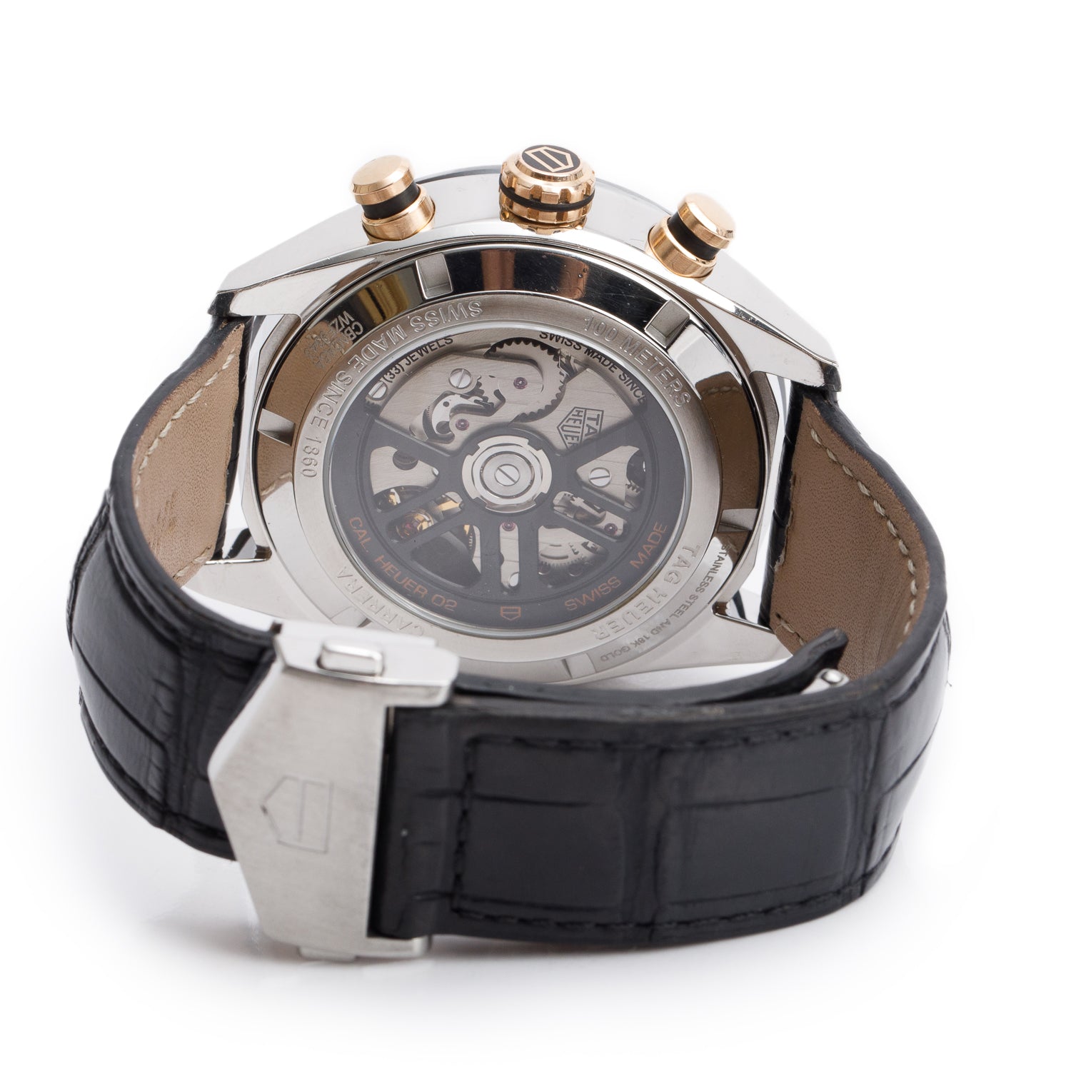 Tag Heuer Stainless Steel & 18k Rose Gold Carrera 44 MM Automatic Chronograph Watch Black Dial CBN2A5A w/ Box & Papers