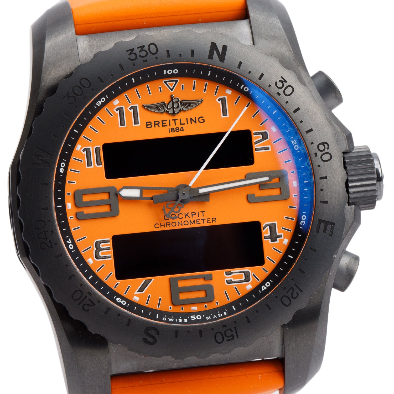 Breitling Limited Edition Black Titanium Cockpit B50 46 MM Chronograph Quartz Watch Orange Dial VB5010 w/ Box, Papers & Charger