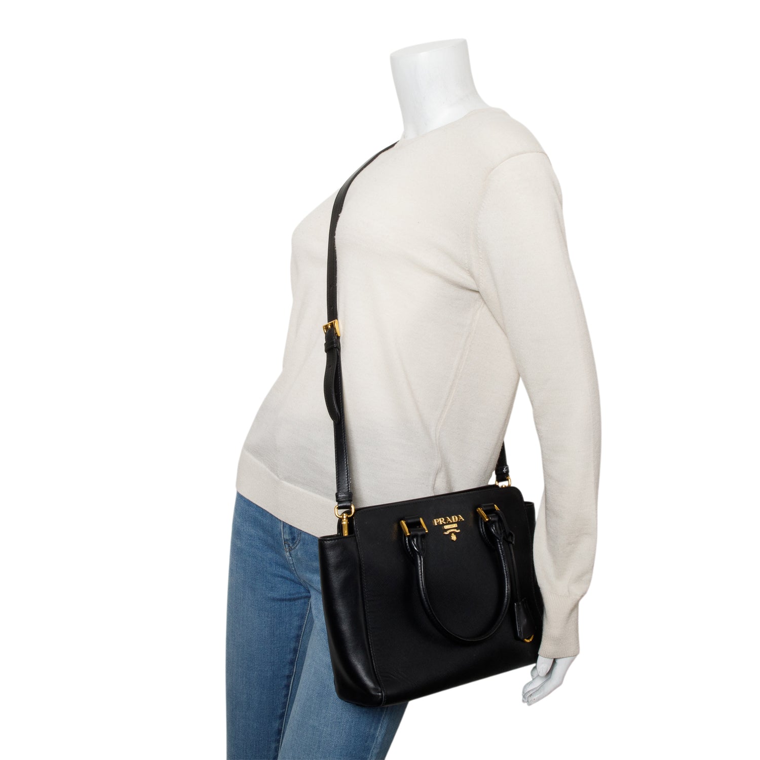 Prada Black Saffiano Soft Calf Leather Tote w/ Strap