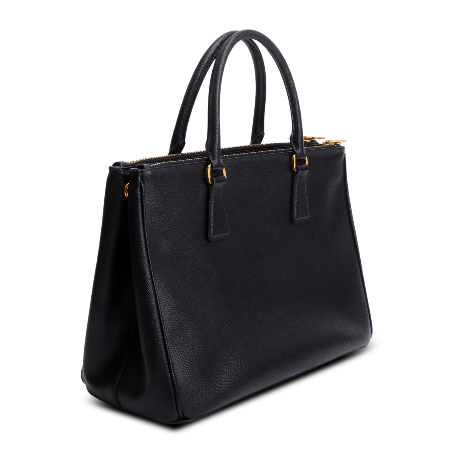 Prada Black Saffiano Lux Medium Double Zip Galleria Tote w/ Strap & Box
