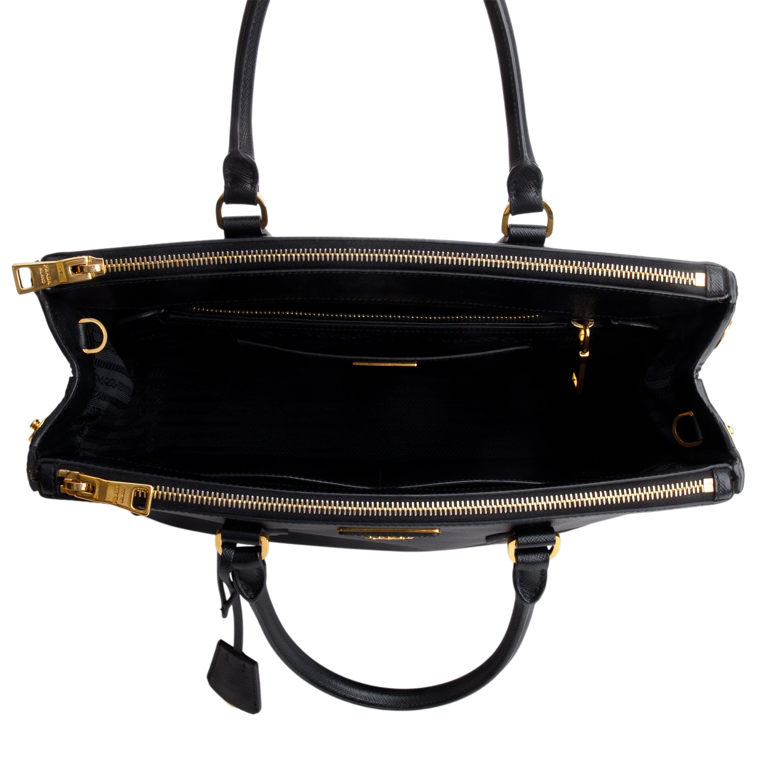 Prada Black Saffiano Lux Medium Double Zip Galleria Tote w/ Strap & Box