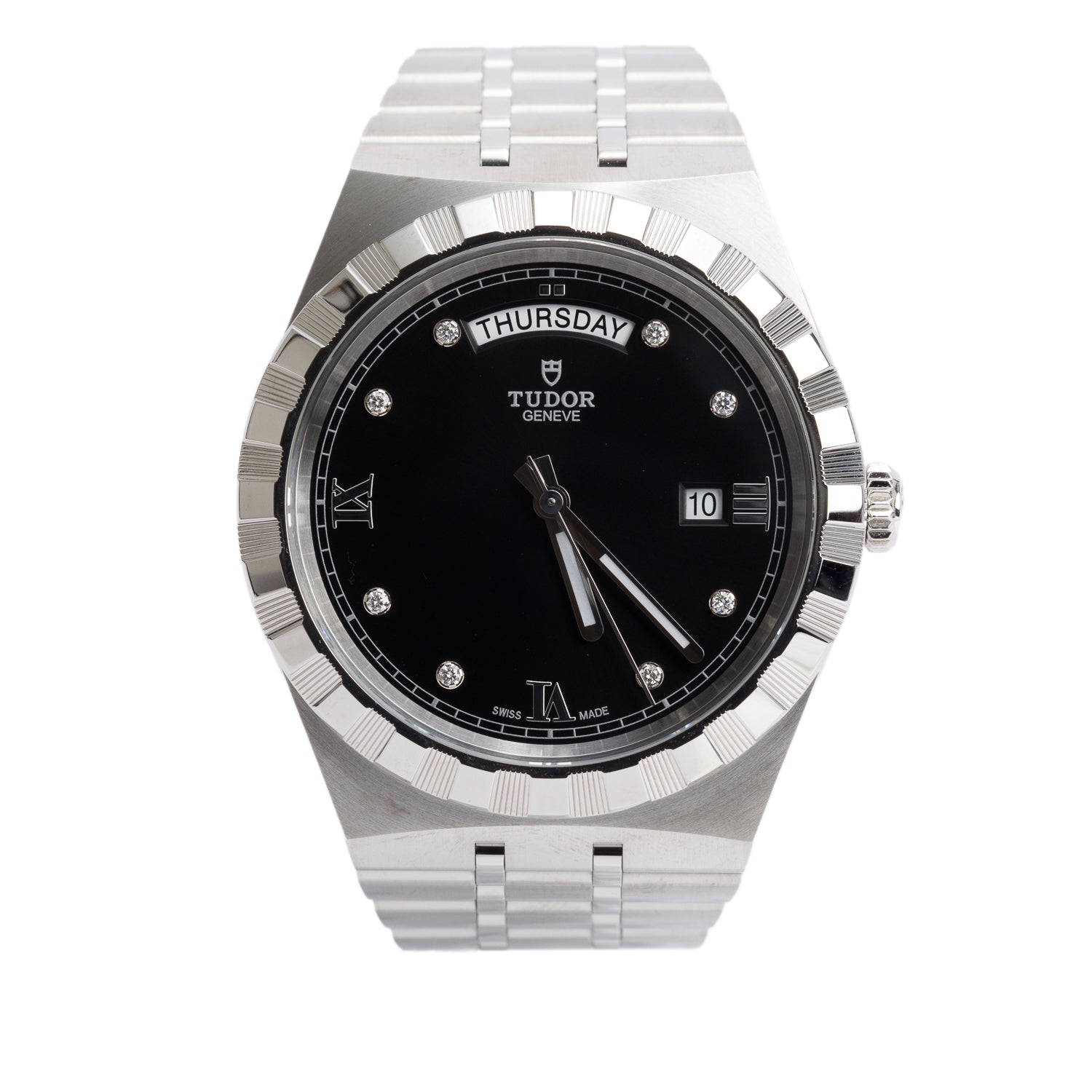 Tudor 2022 Stainless Steel Royal 41 MM Automatic Watch Black Diamond Dial 28600 w/ Box & Papers