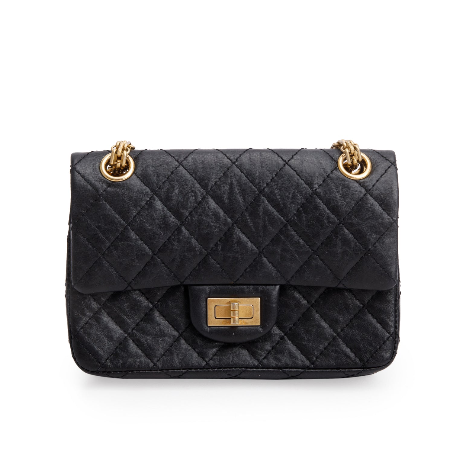 Chanel Black Quilted Aged Calfskin Leather Mini 2.55 Reissue Flap Bag w/ Authenticity Card