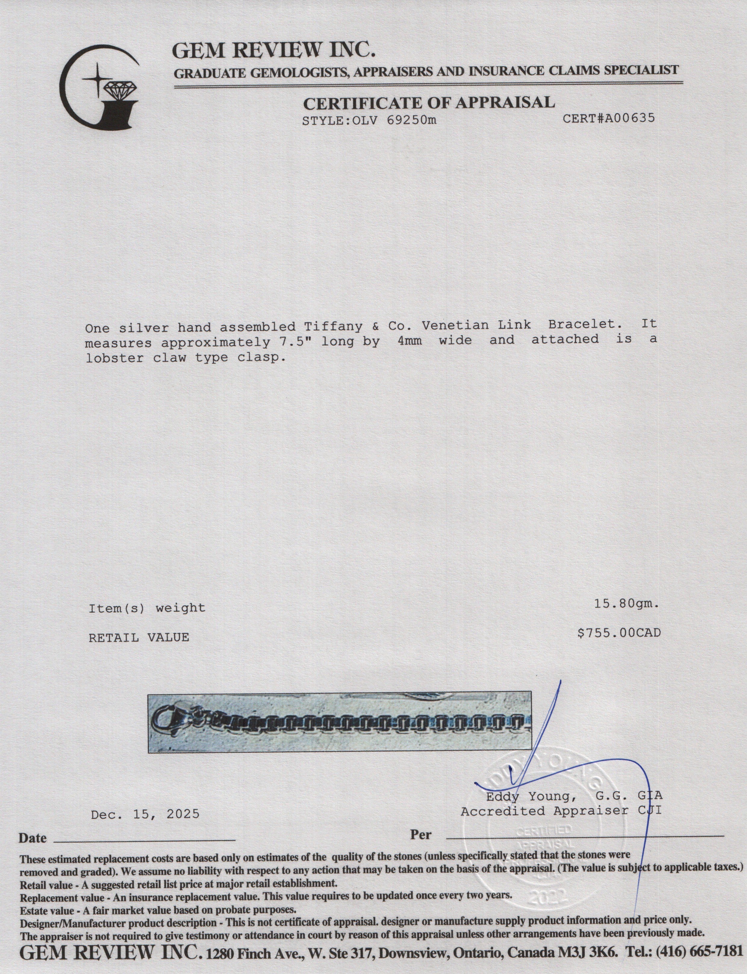 Tiffany & Co. Sterling Silver Venetian Link Bracelet