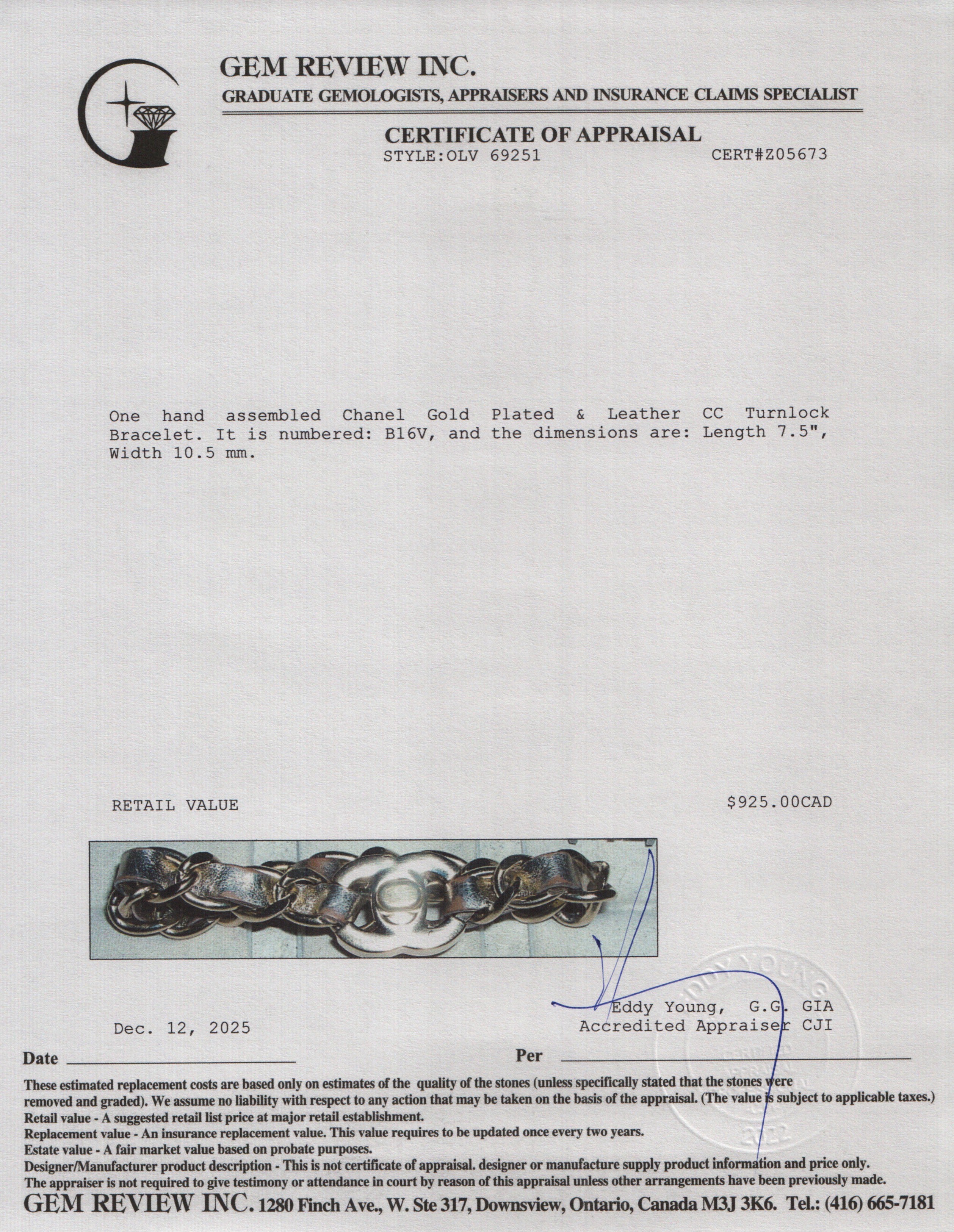 Chanel Gold Plated & Leather CC Turnlock Bracelet