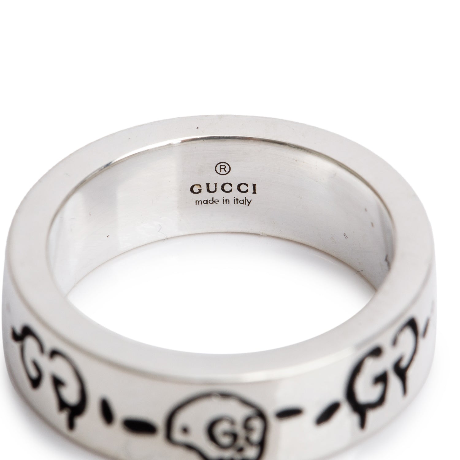 Gucci Sterling Silver Ghost Ring, Size 8 4.5 w/ Box