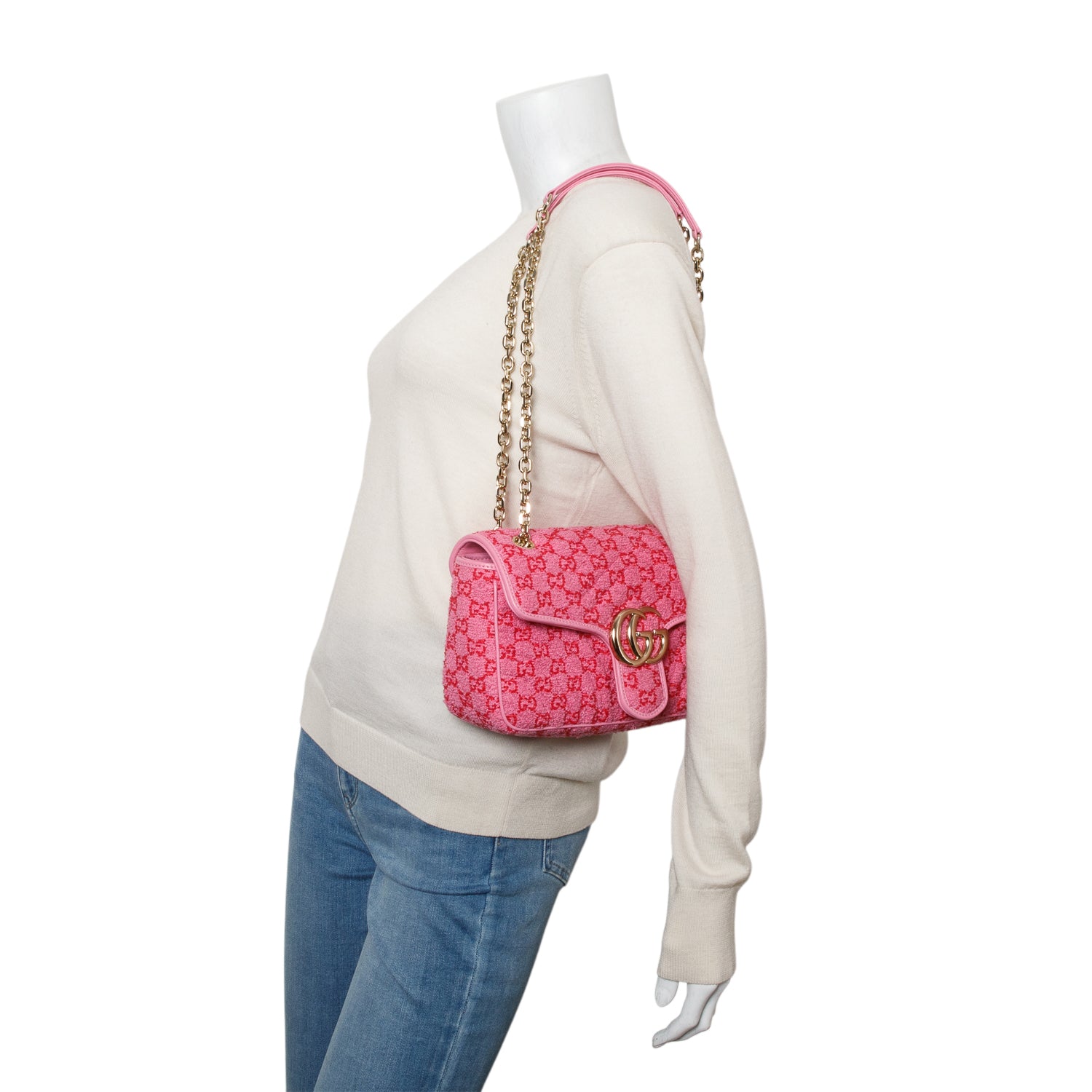 Gucci Pink Monogram Matelasse GG Marmont Boucle Medium Shoulder Bag w/ Box